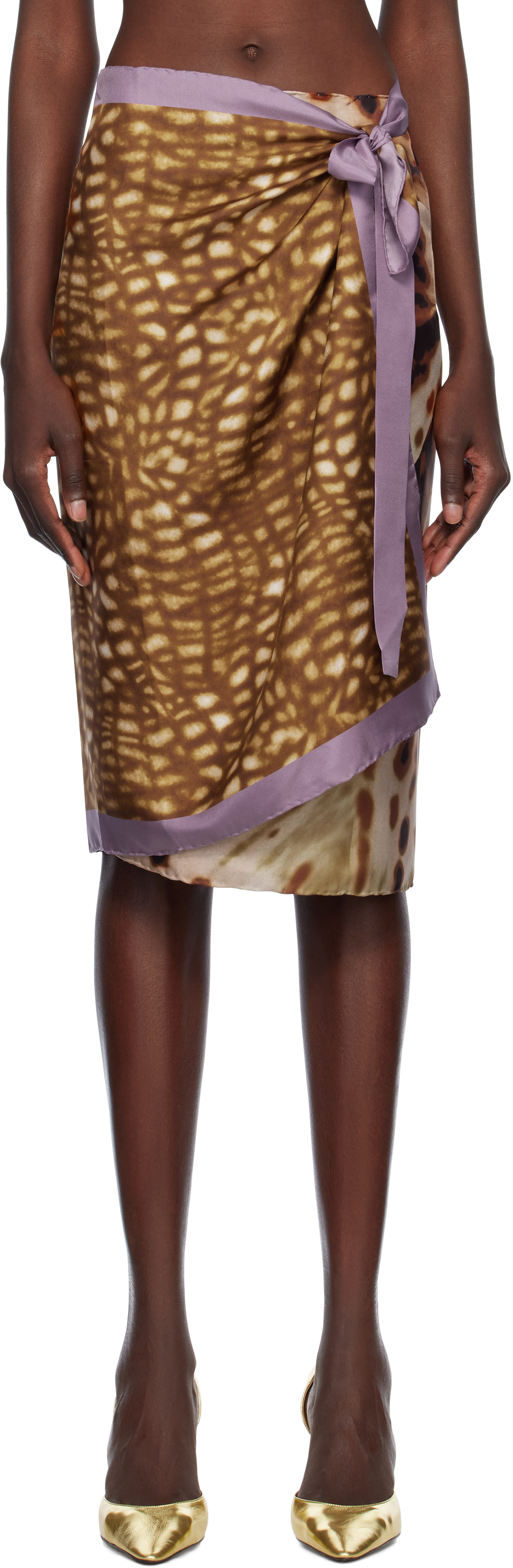 Tan Wrap Scarf Midi Skirt