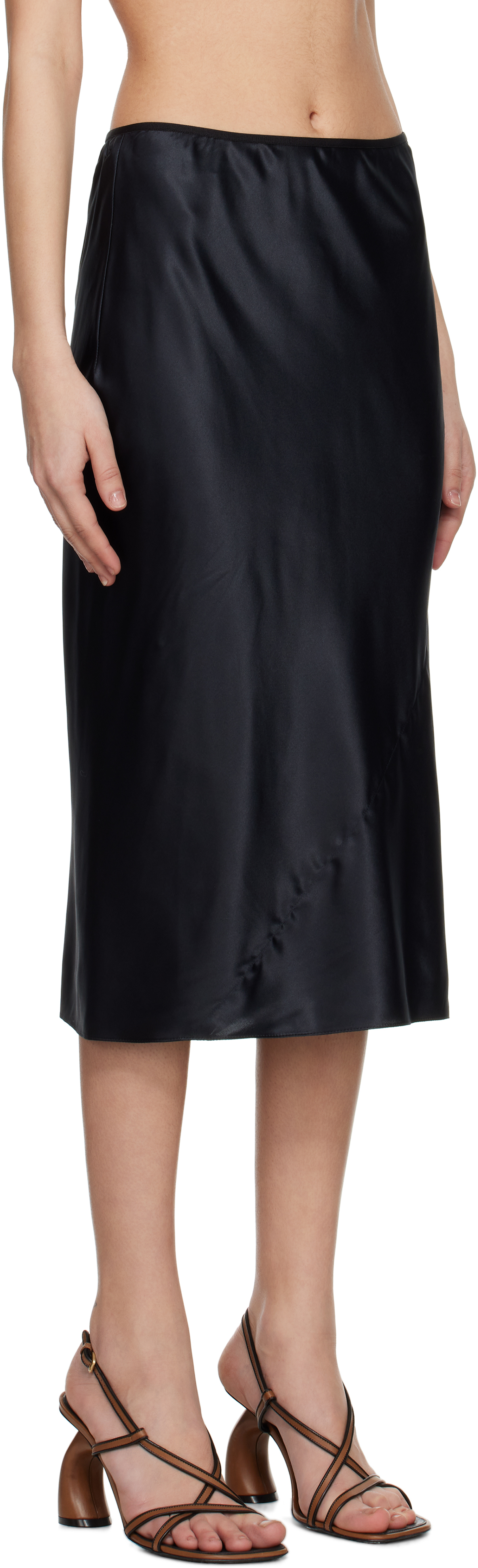 DRIES VAN NOTEN BLACK SILK MIDI SKIRT