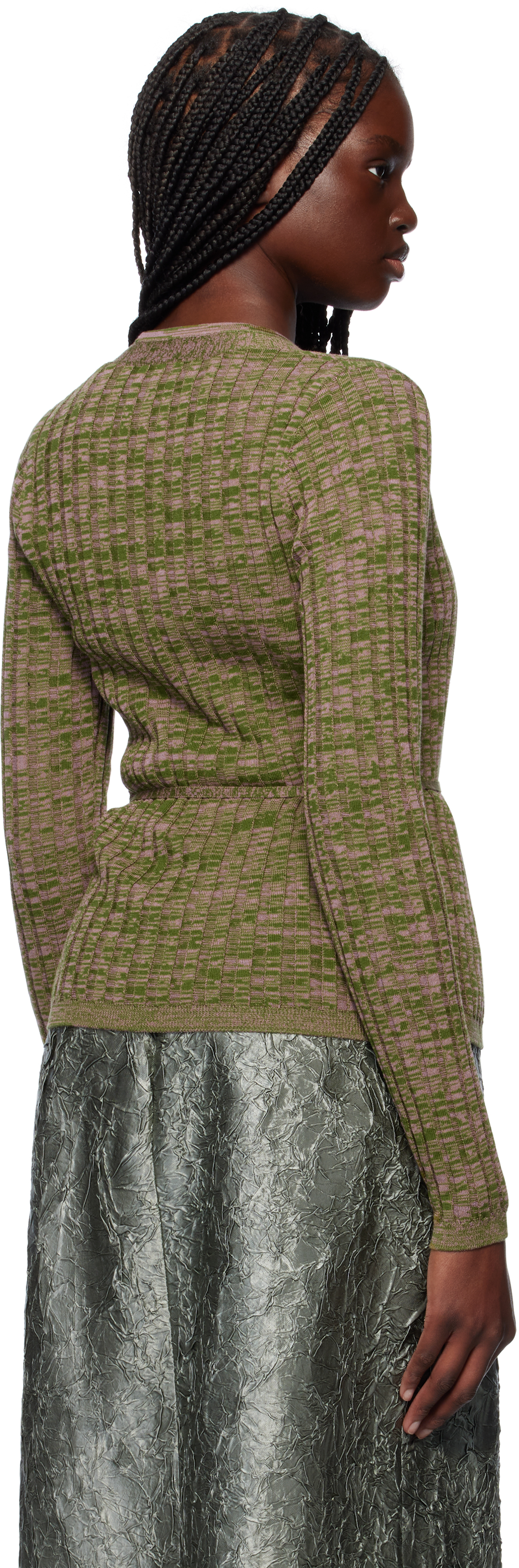 Dries Van Noten Pink & Green Rib-knit Cardigan In 305 Pink
