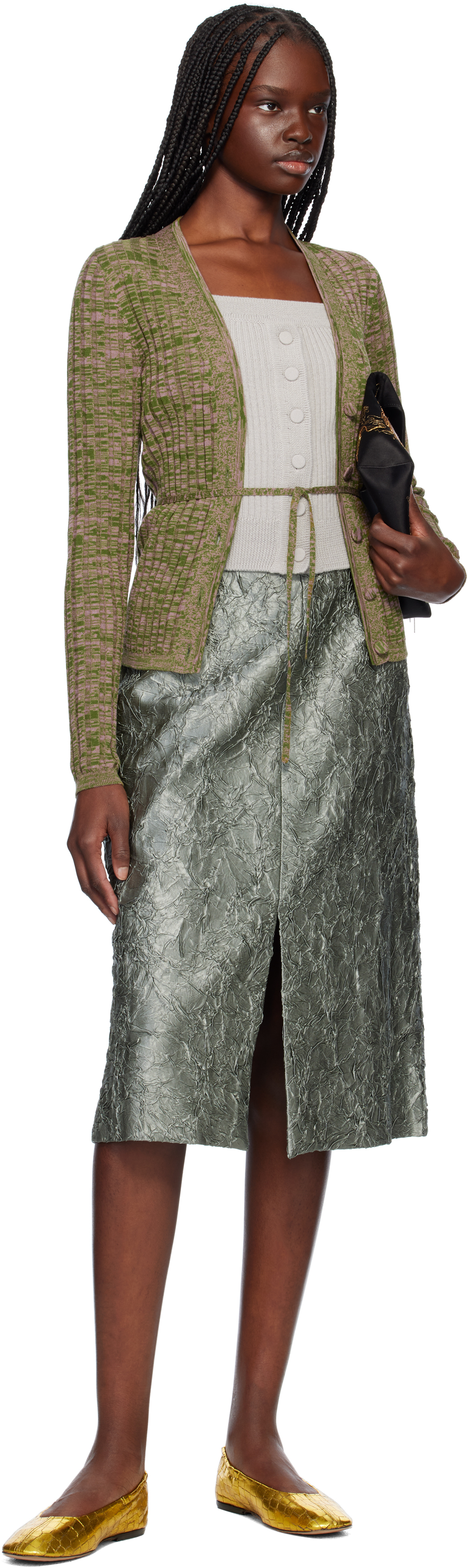 Dries Van Noten Pink & Green Rib-knit Cardigan In 305 Pink