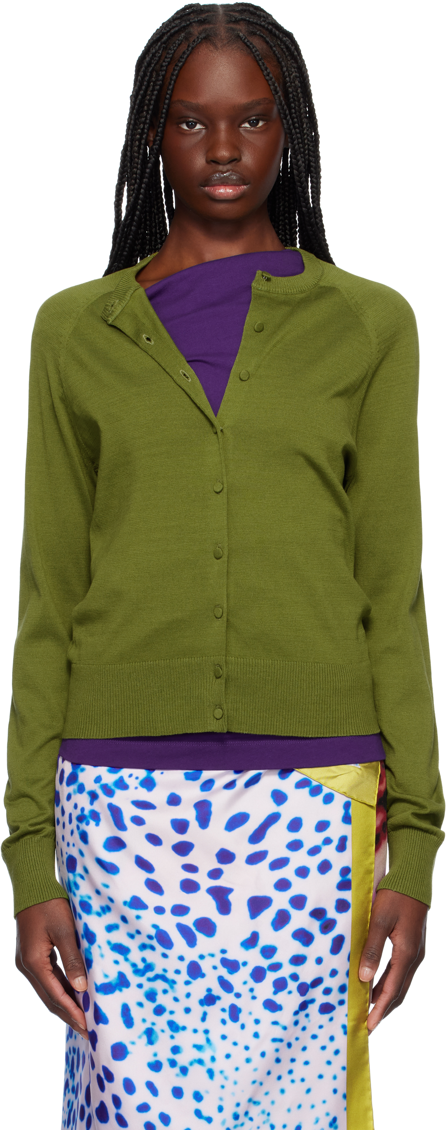 Dries Van Noten Tobine Cotton Knit Cardigan In 607 Olive