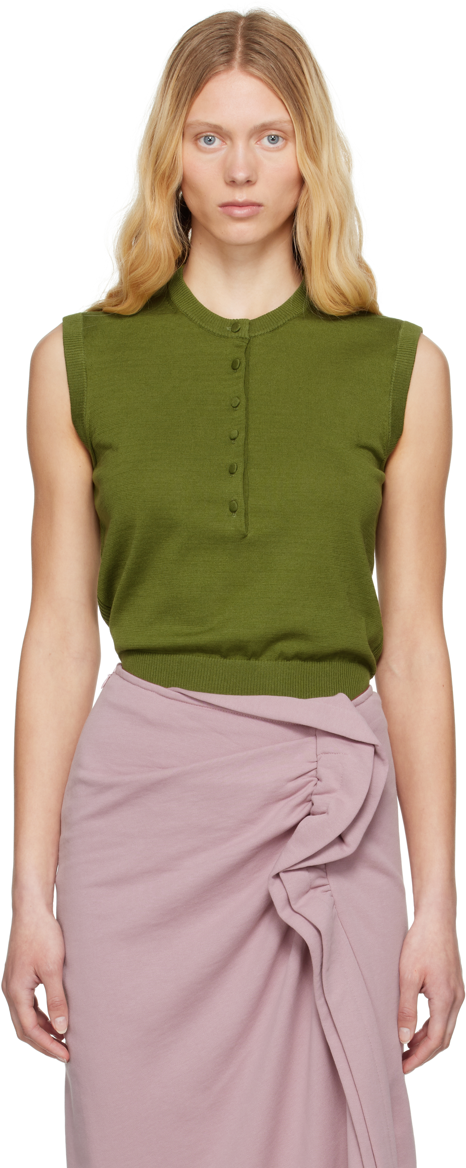 Shop Dries Van Noten Green Sleeveless Sweater In 607 Olive