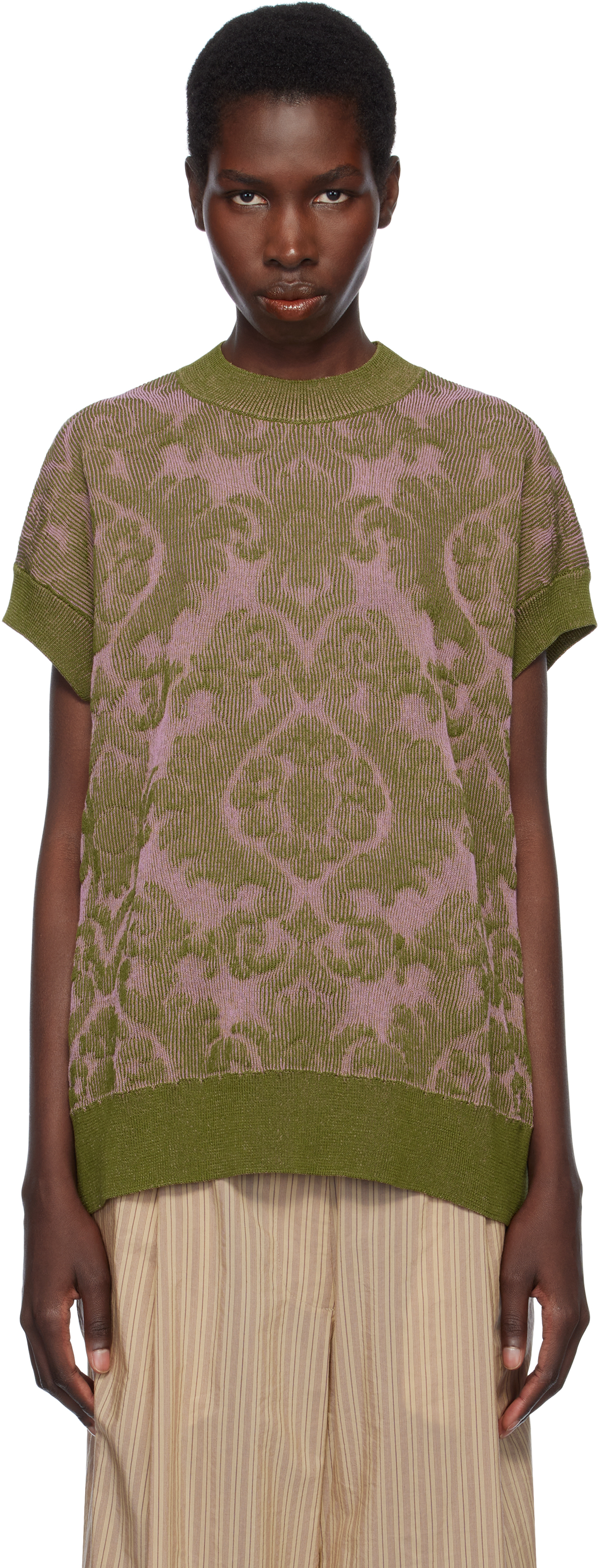 Khaki & Pink Jacquard Sweater