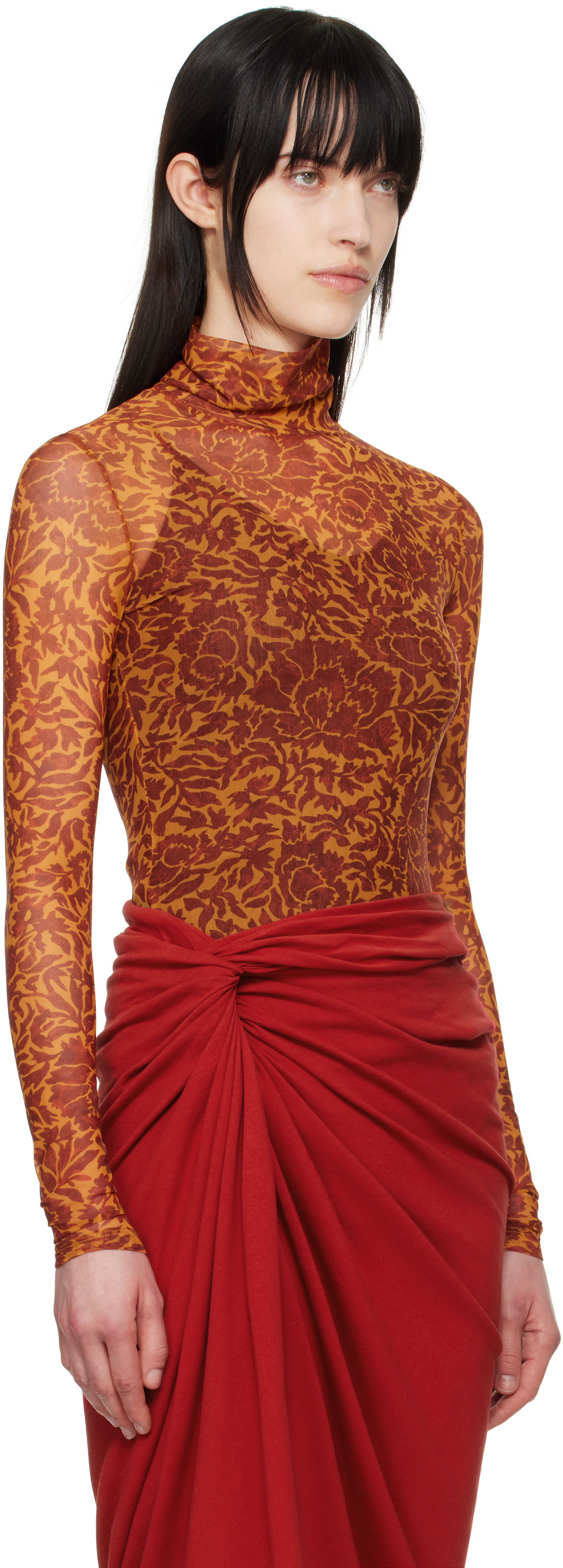 Dries Van Noten Orange Printed Turtleneck In 353 Orange