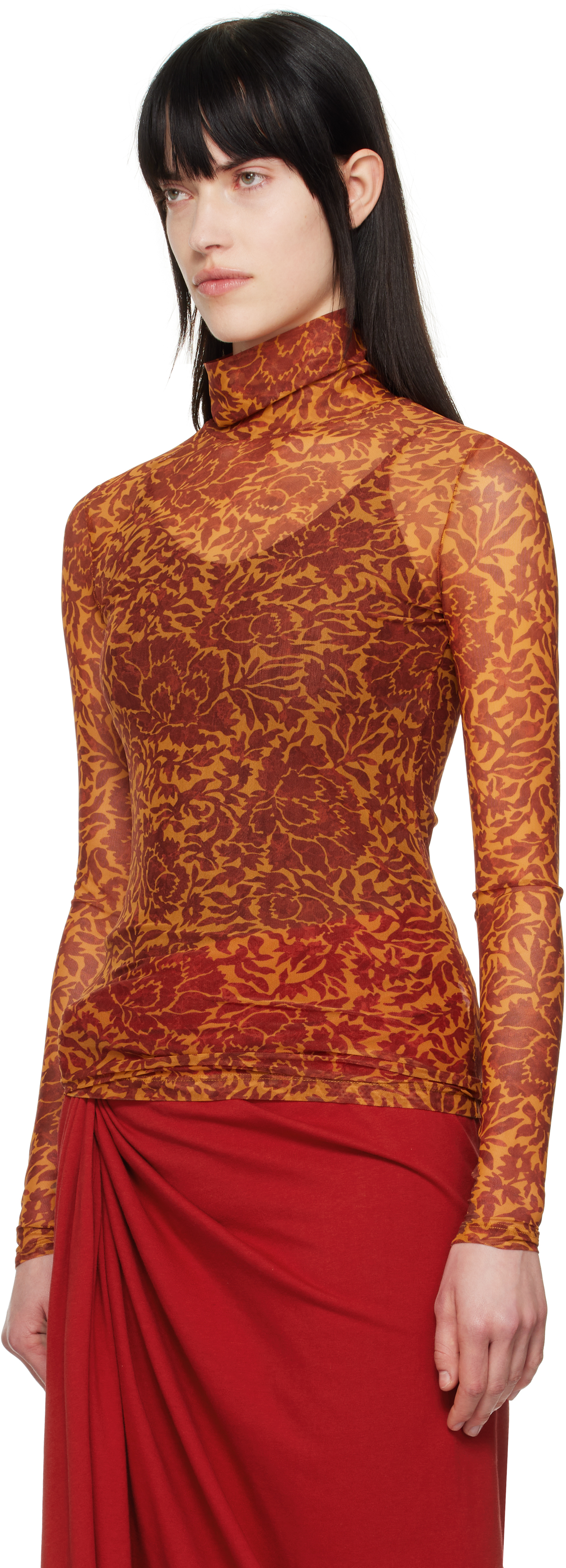 Dries Van Noten Orange Printed Turtleneck In 353 Orange