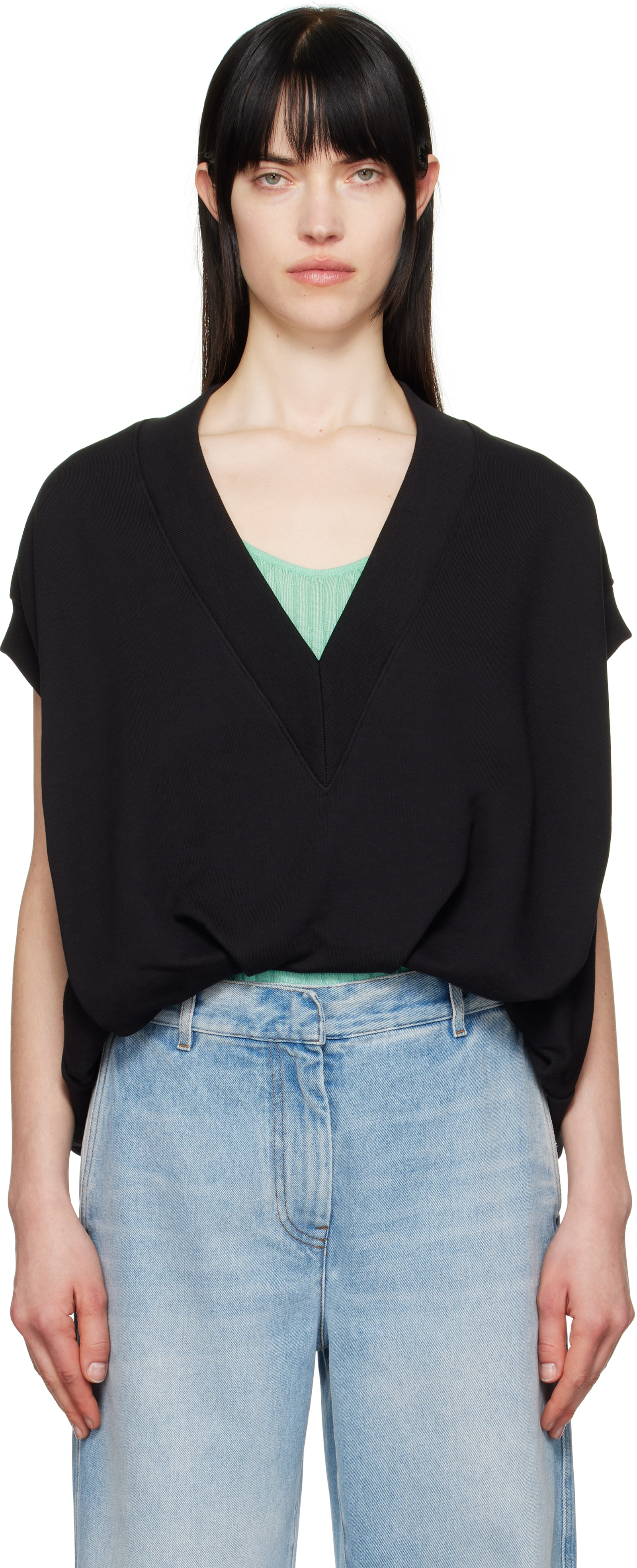 Dries Van Noten Black V-neck Vest In 900 Black