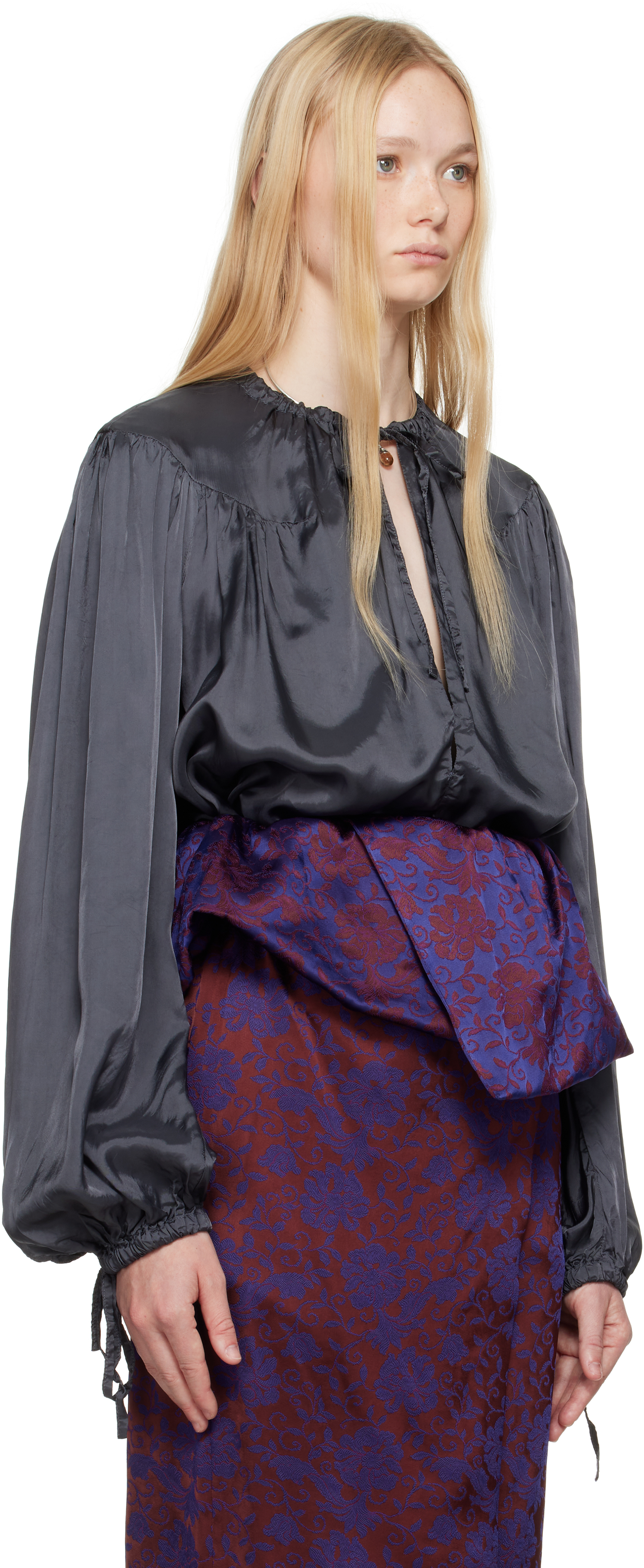 DRIES VAN NOTEN GRAY DRAWSTRING BLOUSE 