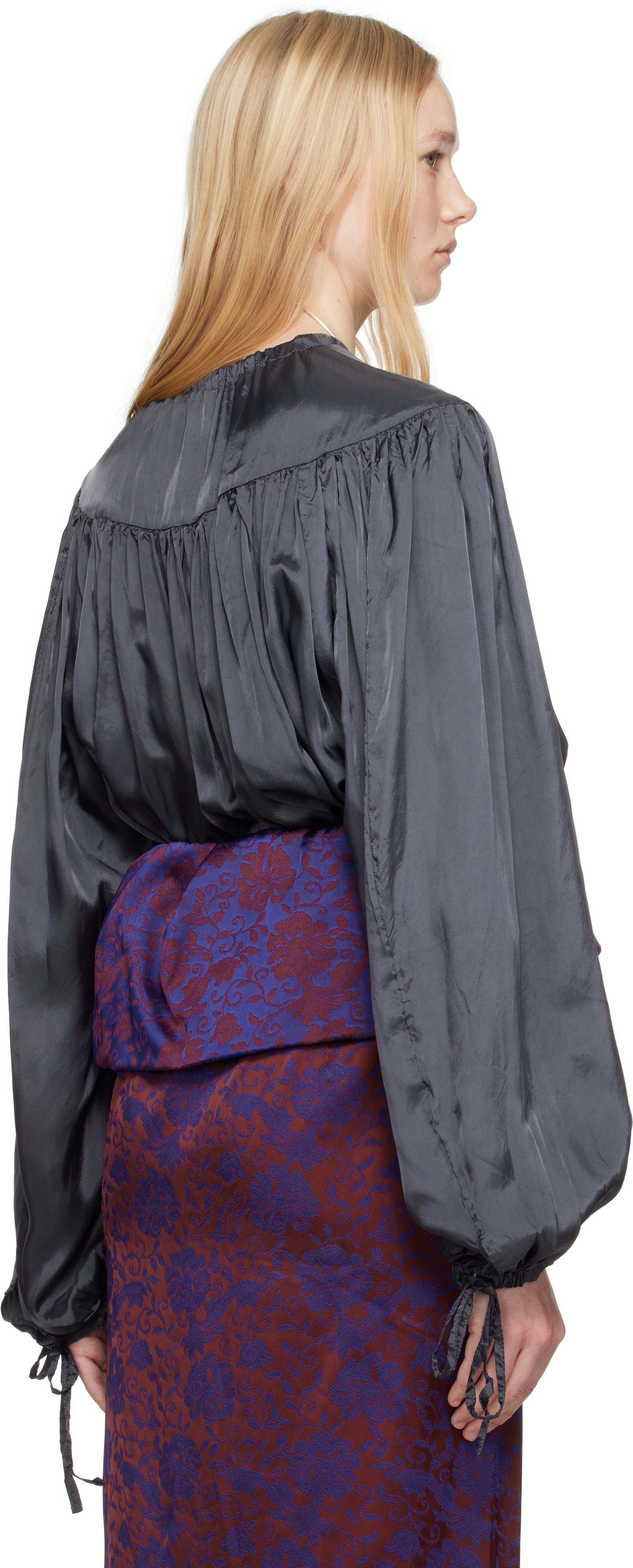 DRIES VAN NOTEN GRAY DRAWSTRING BLOUSE 