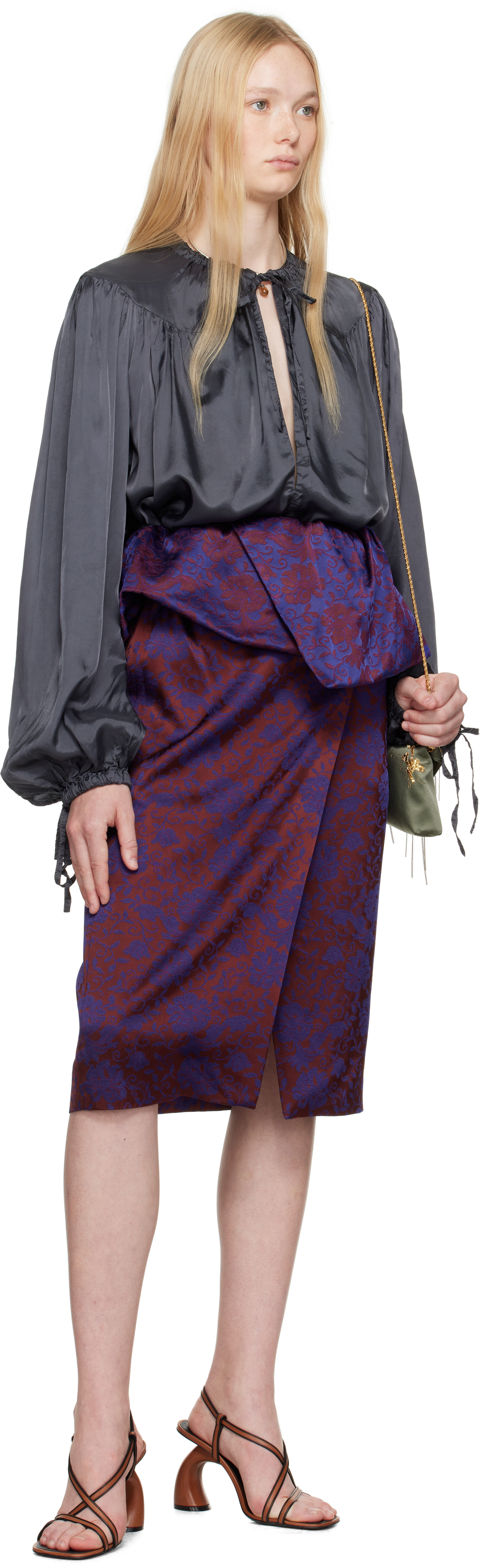 DRIES VAN NOTEN GRAY DRAWSTRING BLOUSE 
