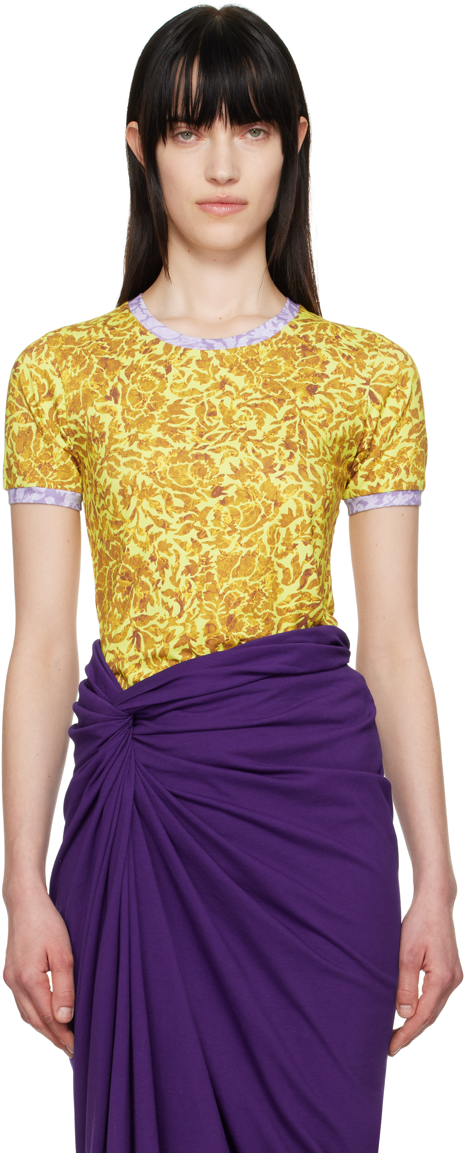Yellow & Purple Printed Contrast T-shirt