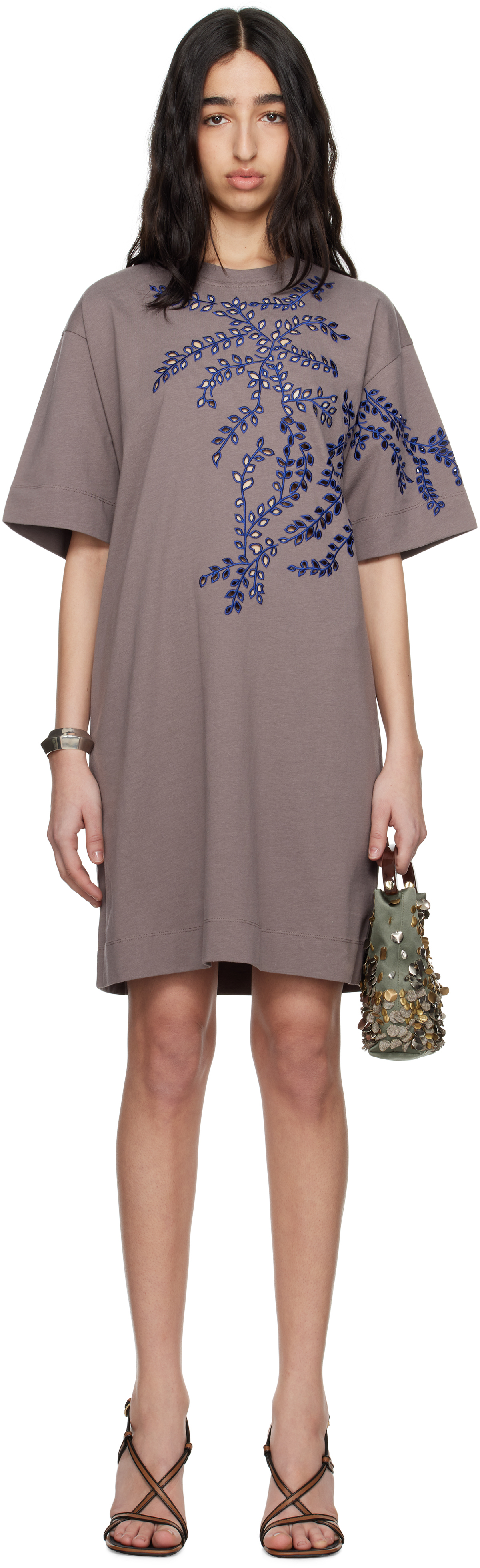 Shop Dries Van Noten Taupe Embroidered Minidress In 306 Smoke