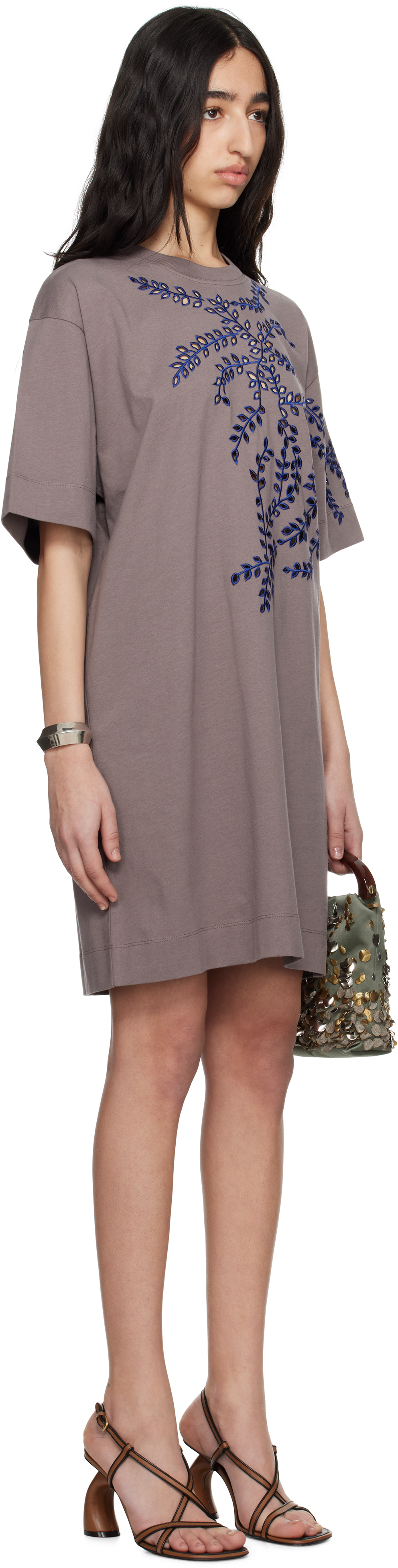 Shop Dries Van Noten Taupe Embroidered Minidress In 306 Smoke