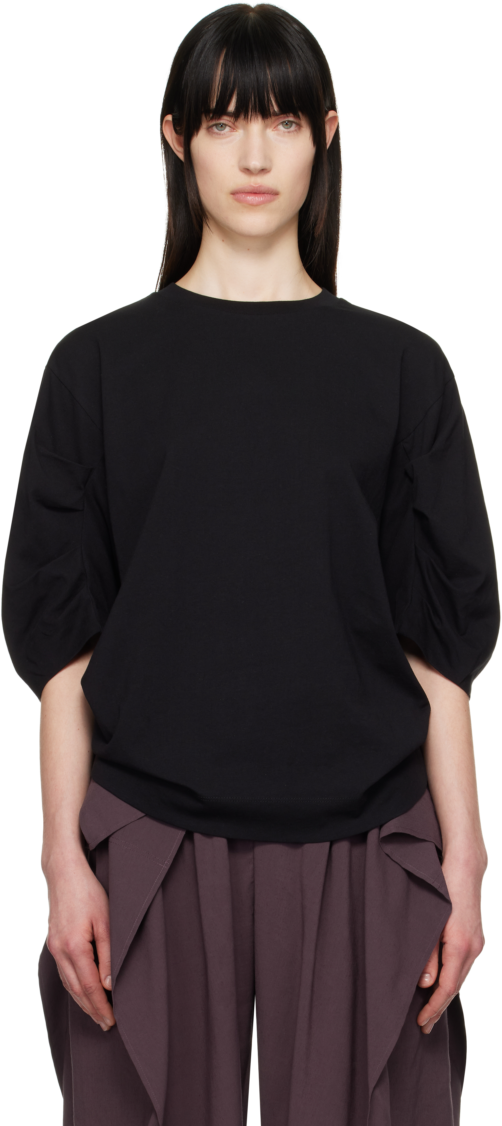 DRIES VAN NOTEN BLACK PLEATED T-SHIRT