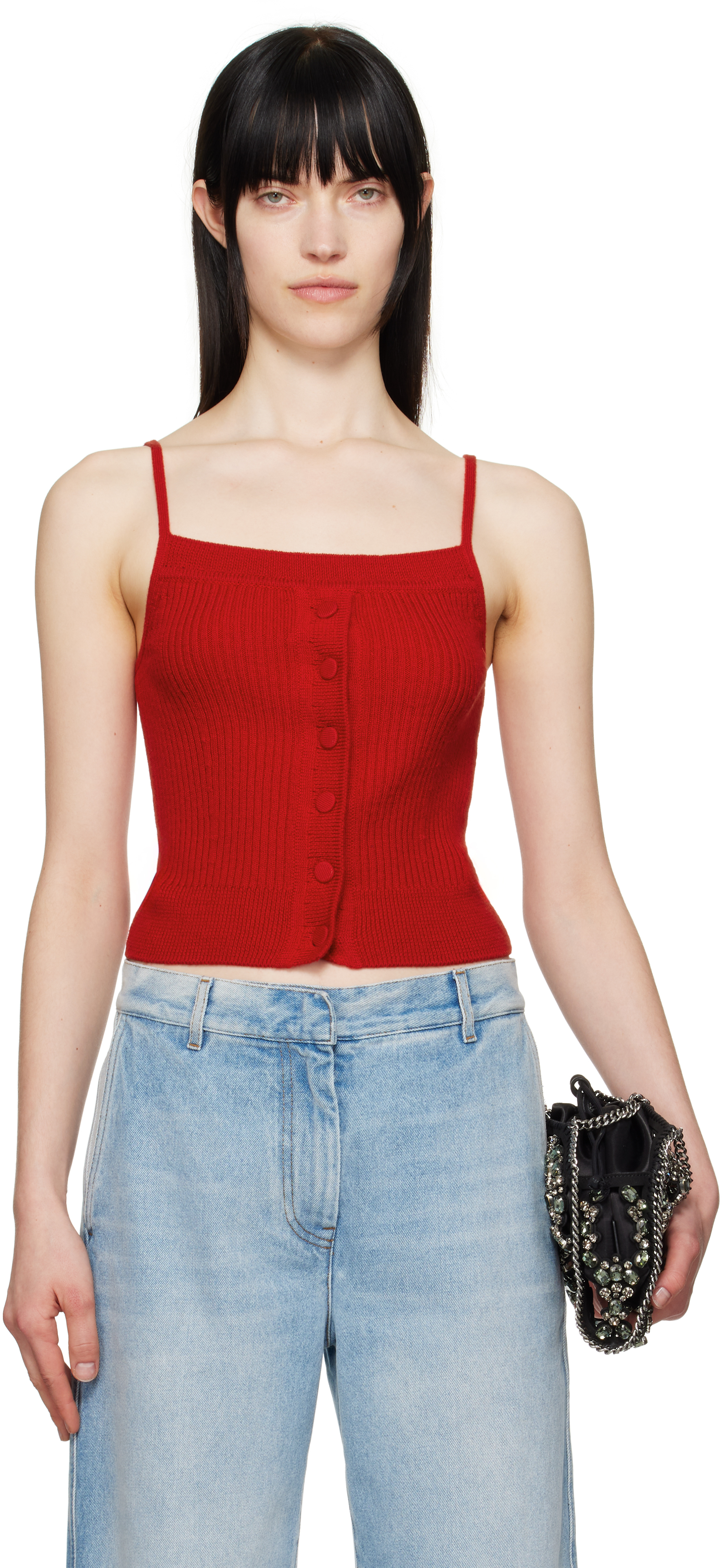 Dries Van Noten Red Straight Neck Wool Tank Top In 352 Red