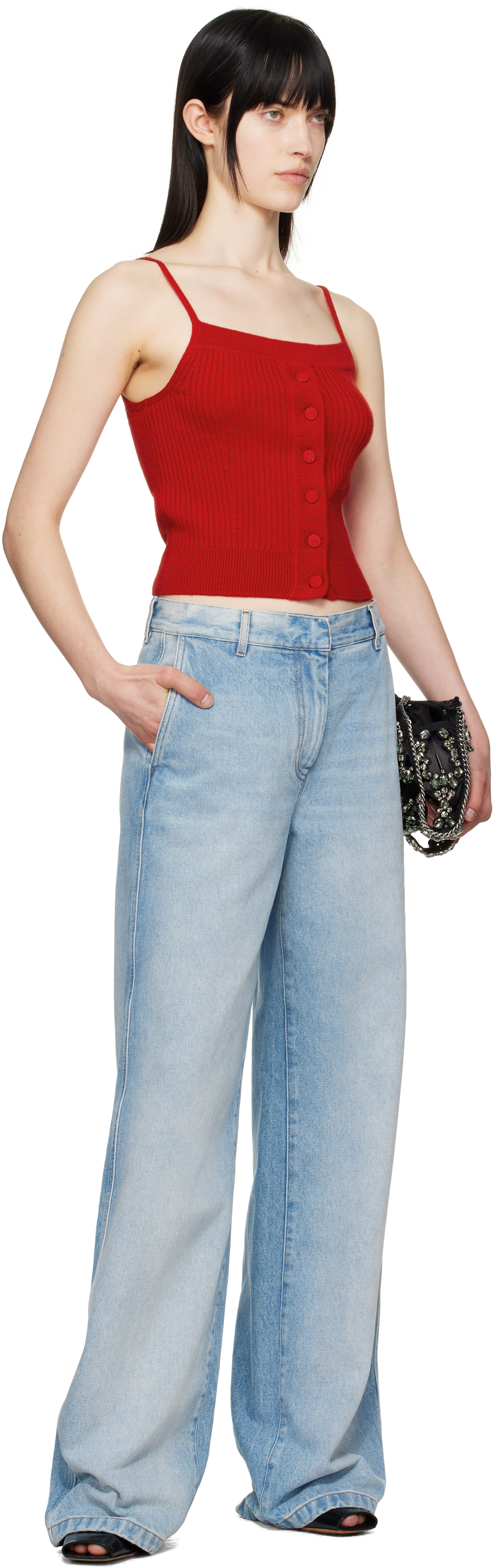 Dries Van Noten Red Straight Neck Wool Tank Top In 352 Red
