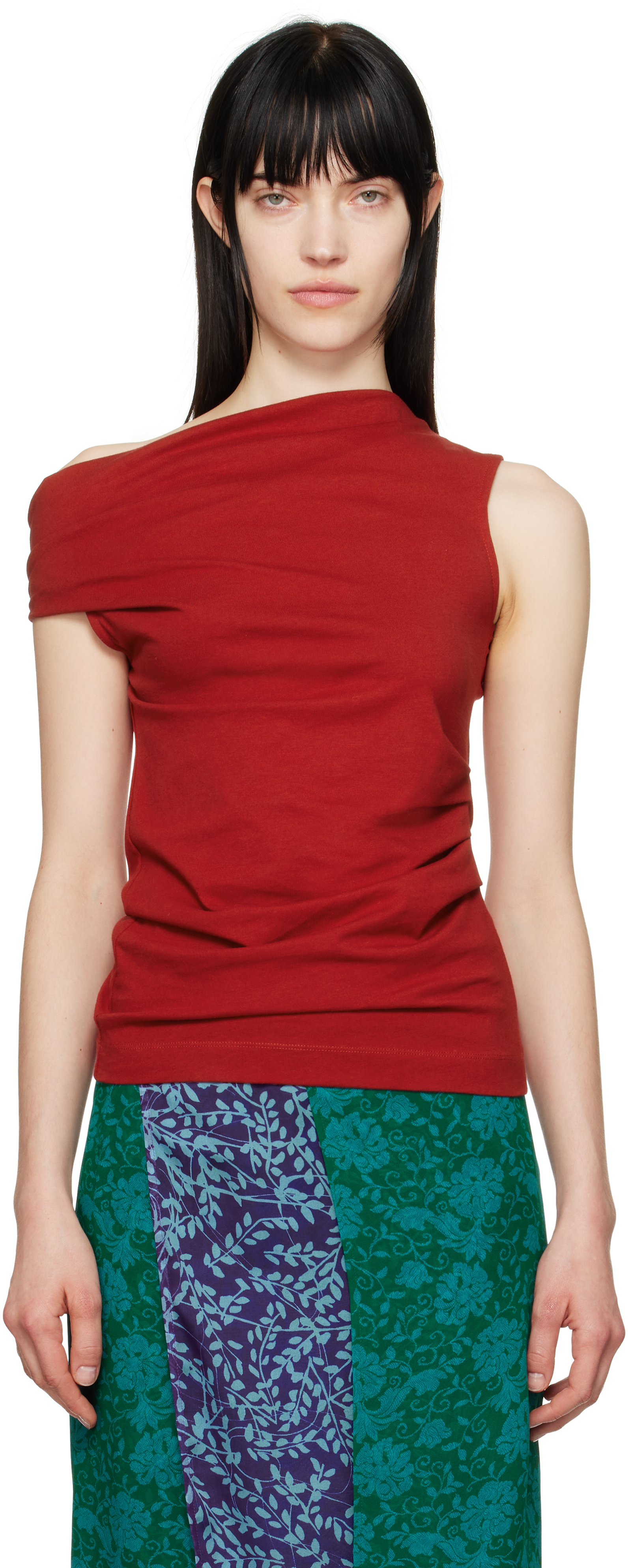 Red Off-Shoulder Jersey Tank Top