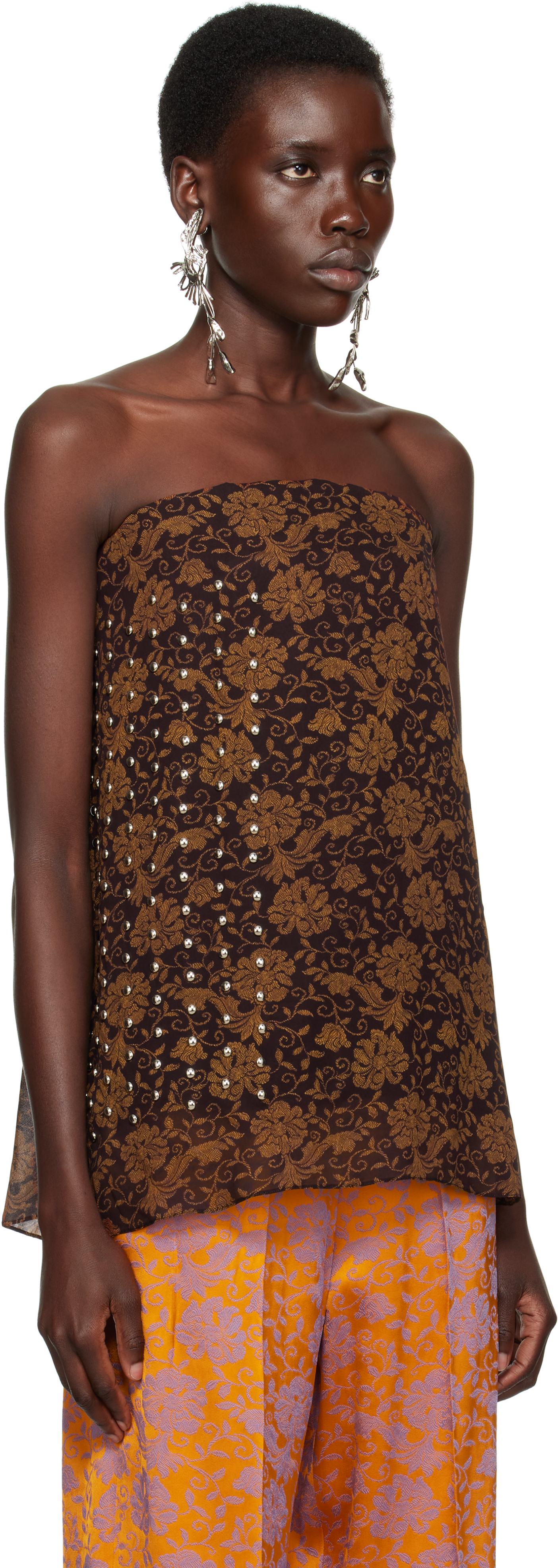 Dries Van Noten Brown Layered Top In 704 Dark Brown
