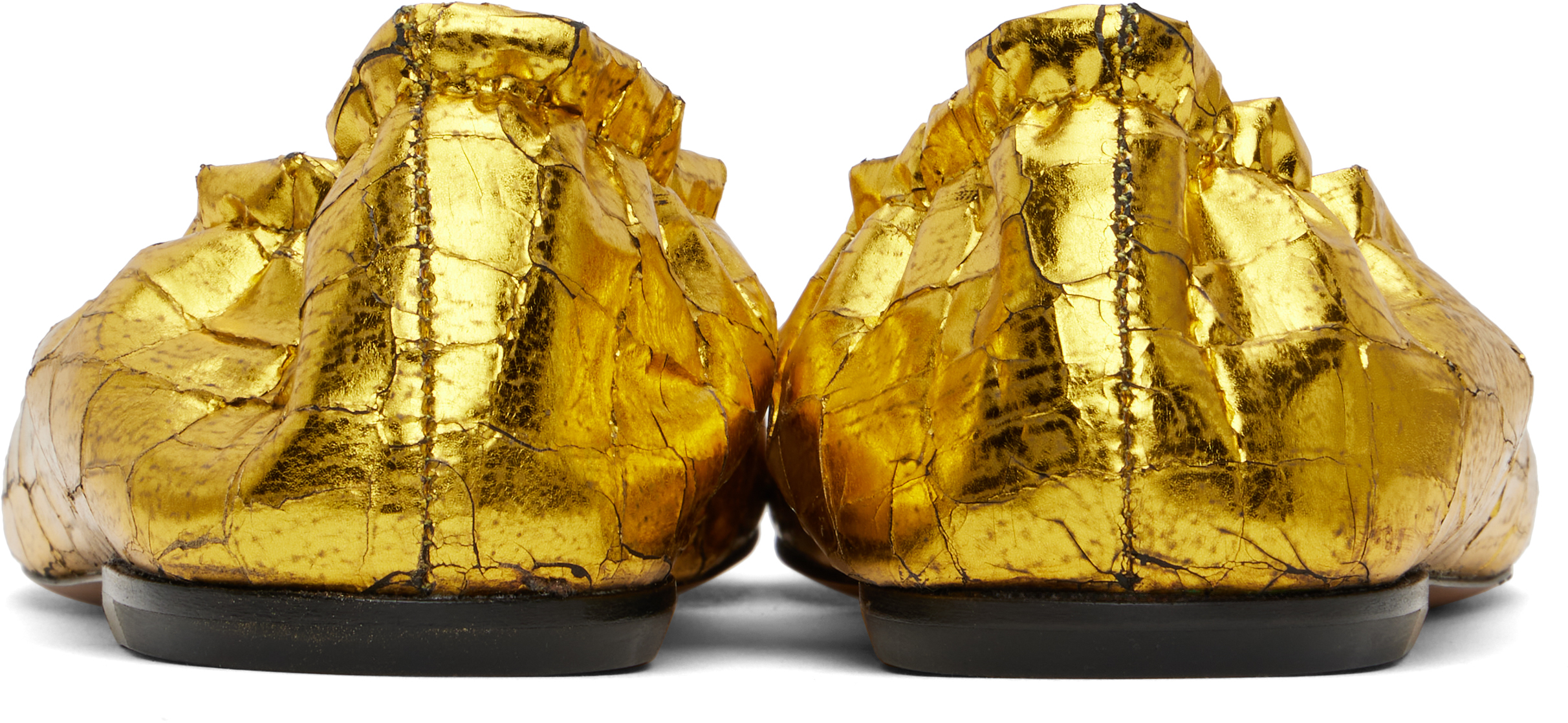 DRIES VAN NOTEN GOLD METALLIC BALLERINA FLATS