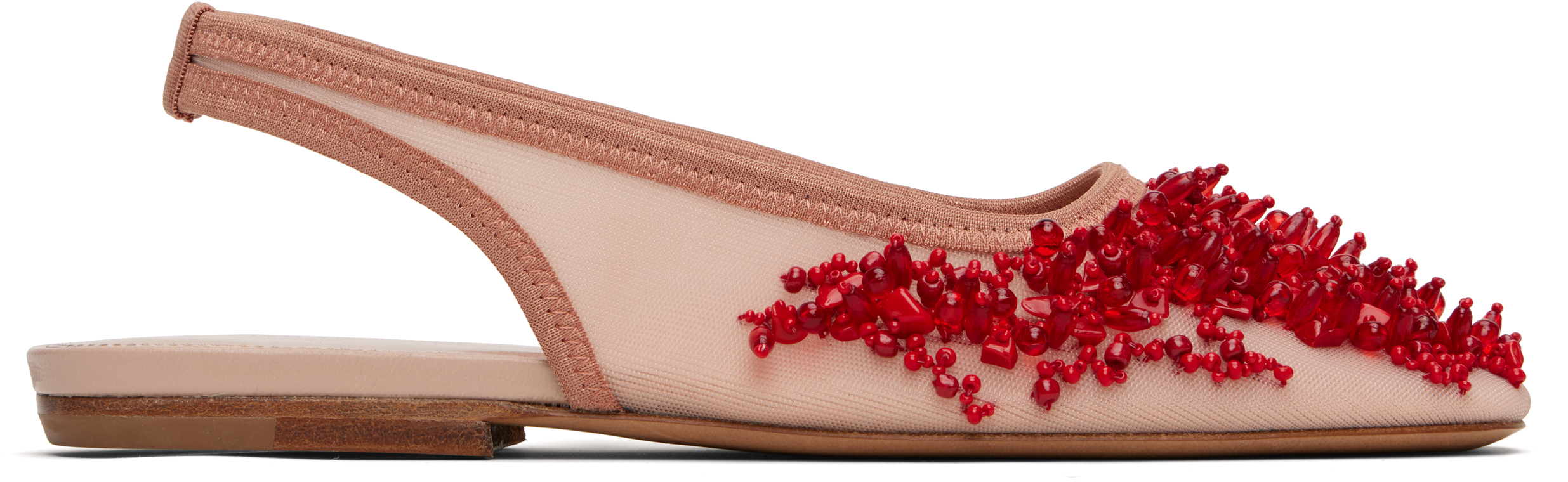 DRIES VAN NOTEN PINK SLINGBACK EMBELLISHED MESH FLATS