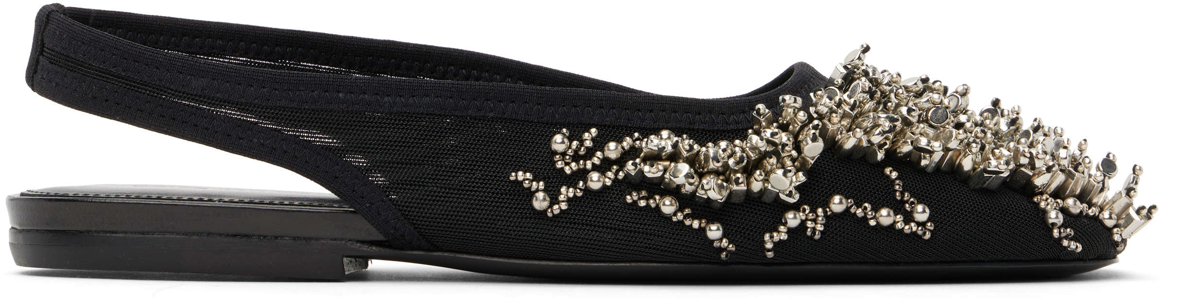Dries Van Noten Black Embellished Mesh Slingback Ballerina Flats