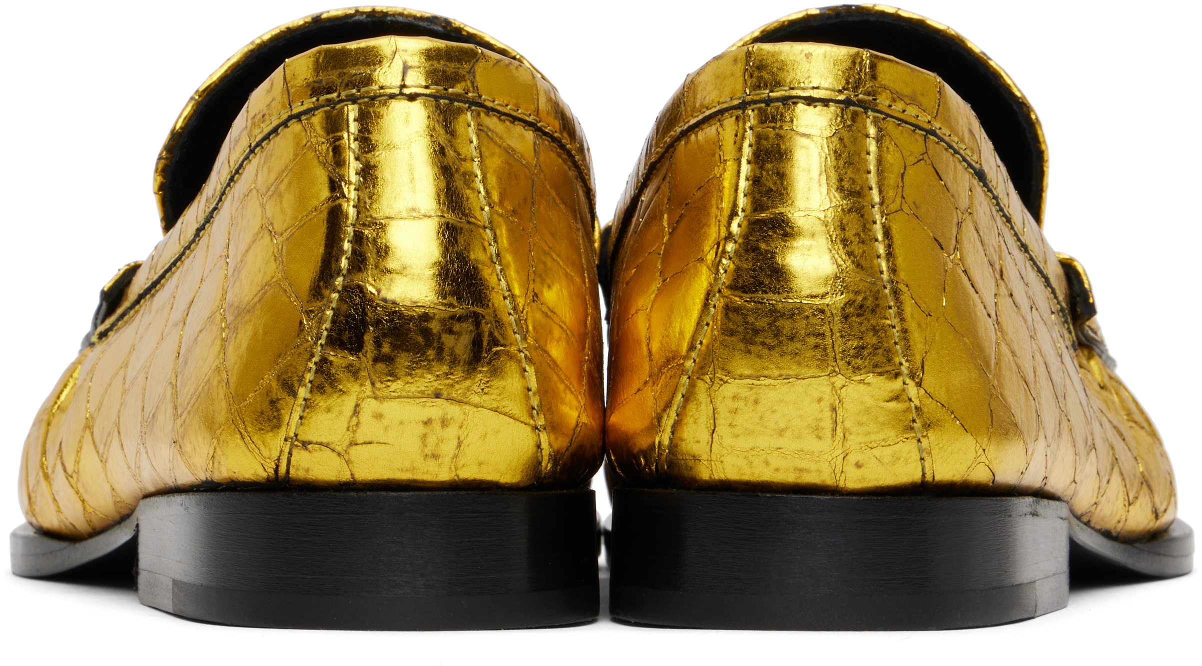 DRIES VAN NOTEN GOLD METALLIC LOAFERS 