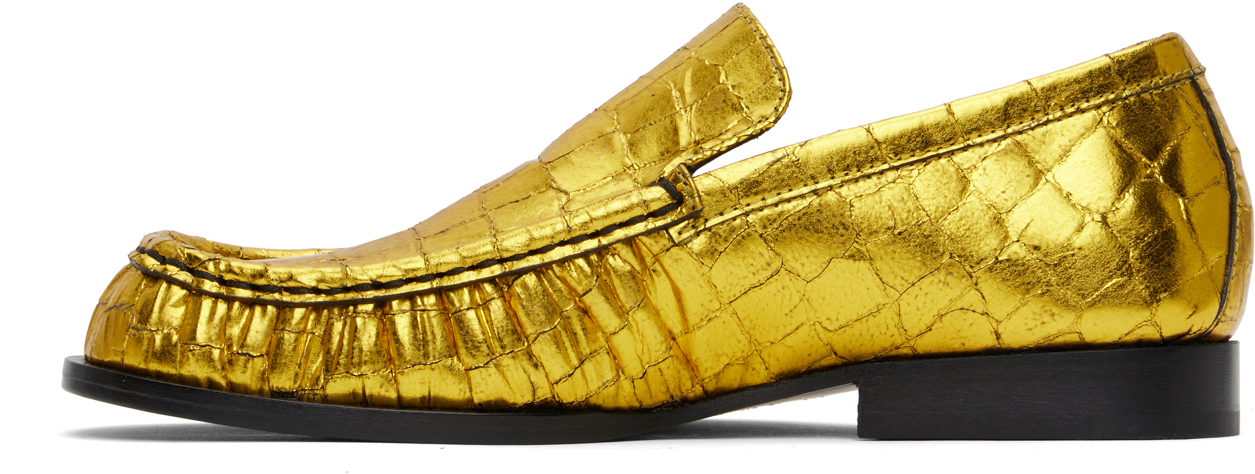 DRIES VAN NOTEN GOLD METALLIC LOAFERS 