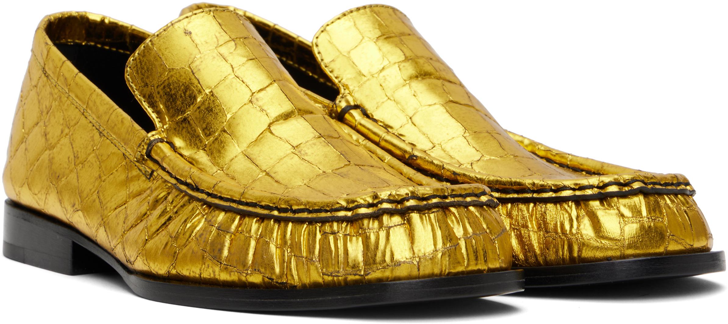 DRIES VAN NOTEN GOLD METALLIC LOAFERS 