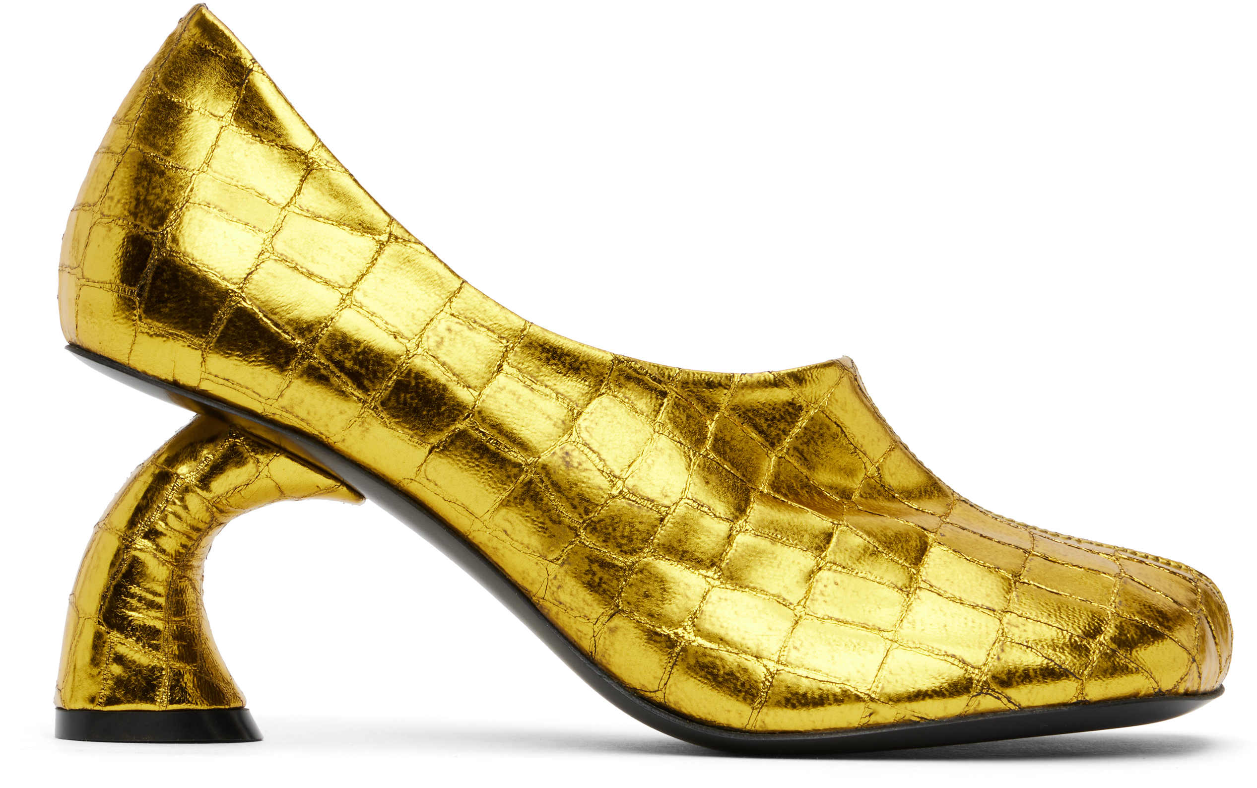 DRIES VAN NOTEN GOLD SQUARE TOE HEELS