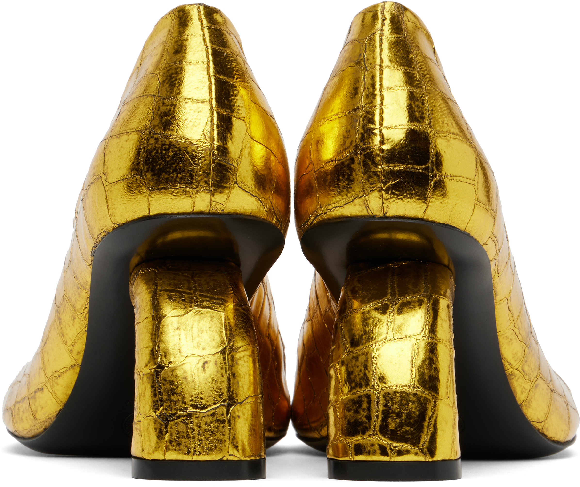 DRIES VAN NOTEN GOLD SQUARE TOE HEELS