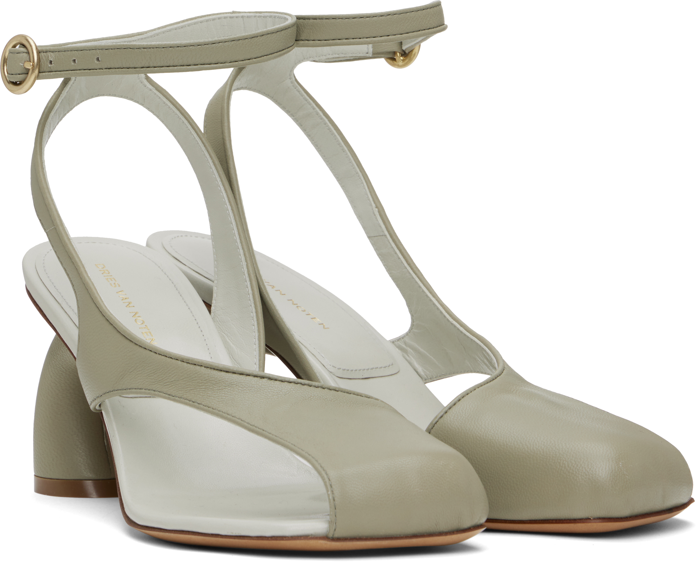 DRIES VAN NOTEN GREEN ASYMMETRICAL HEELED SANDALS 