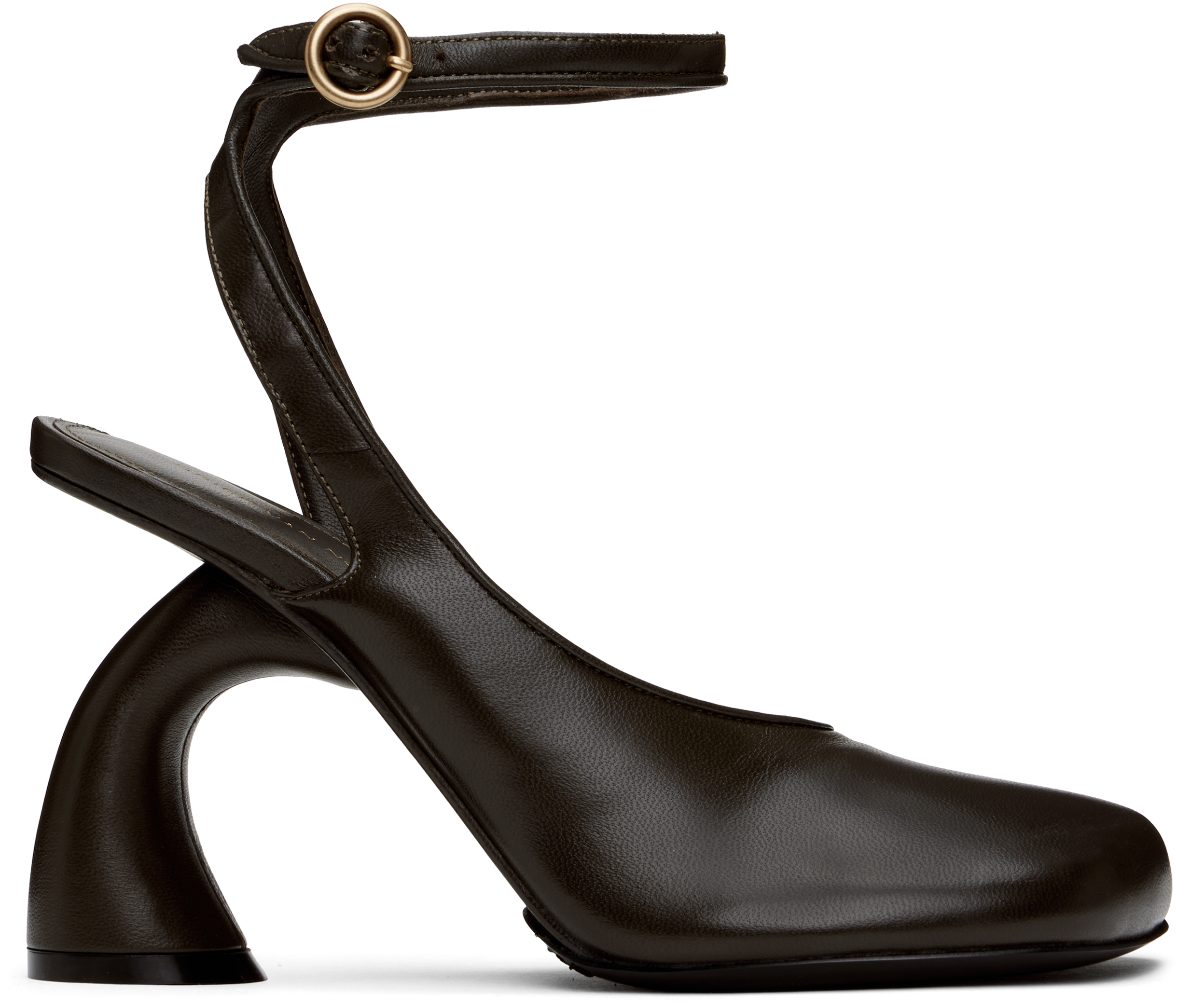 Dries Van Noten Brown Asymmetrical Heels In 605 Bottle