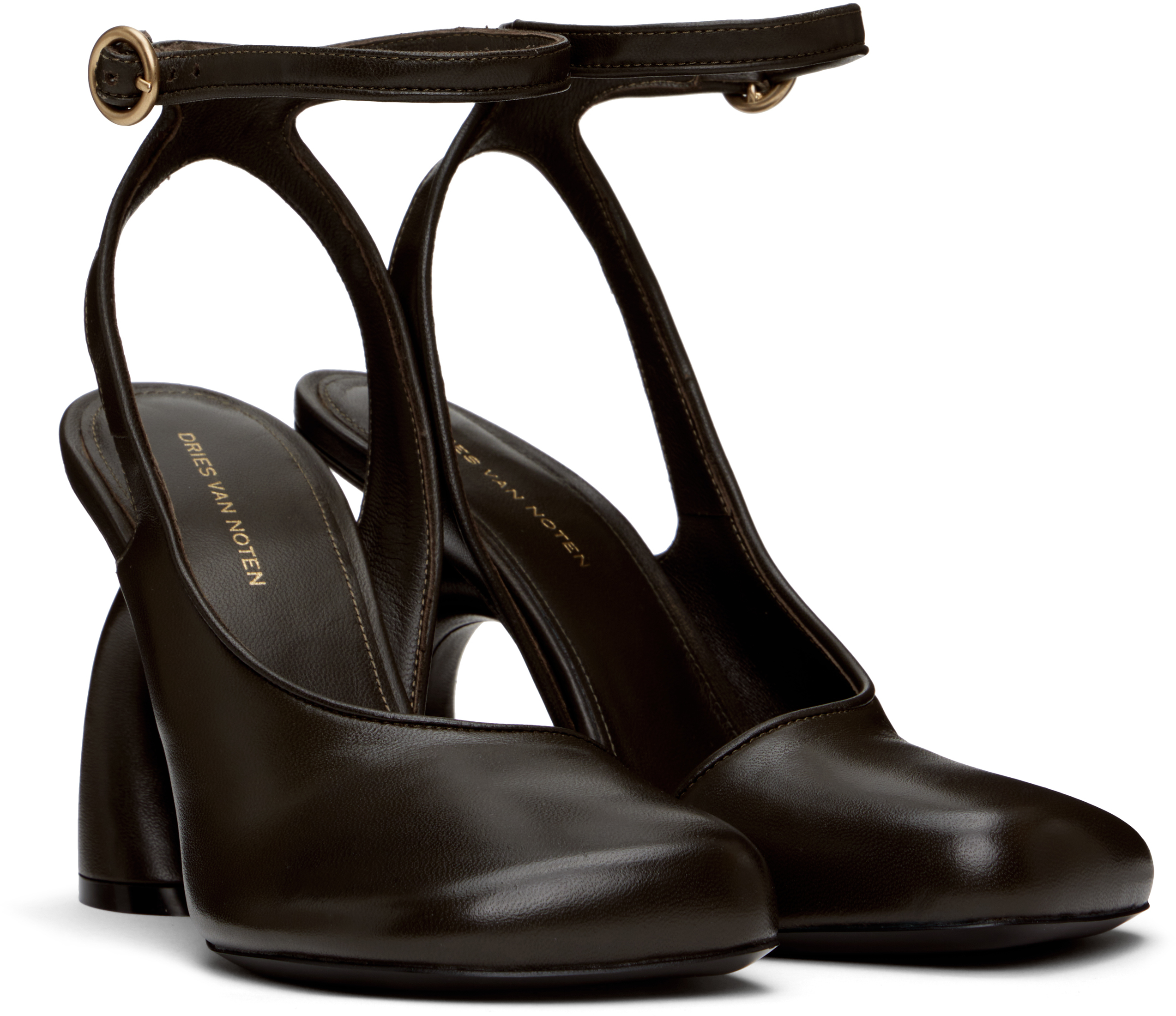 Dries Van Noten Brown Asymmetrical Heels In 605 Bottle