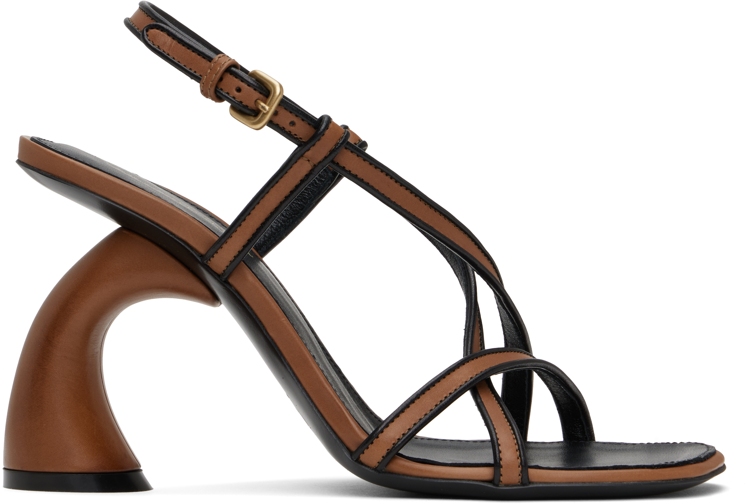 DRIES VAN NOTEN TAN & BLACK TRIMMED HEELED SANDALS 