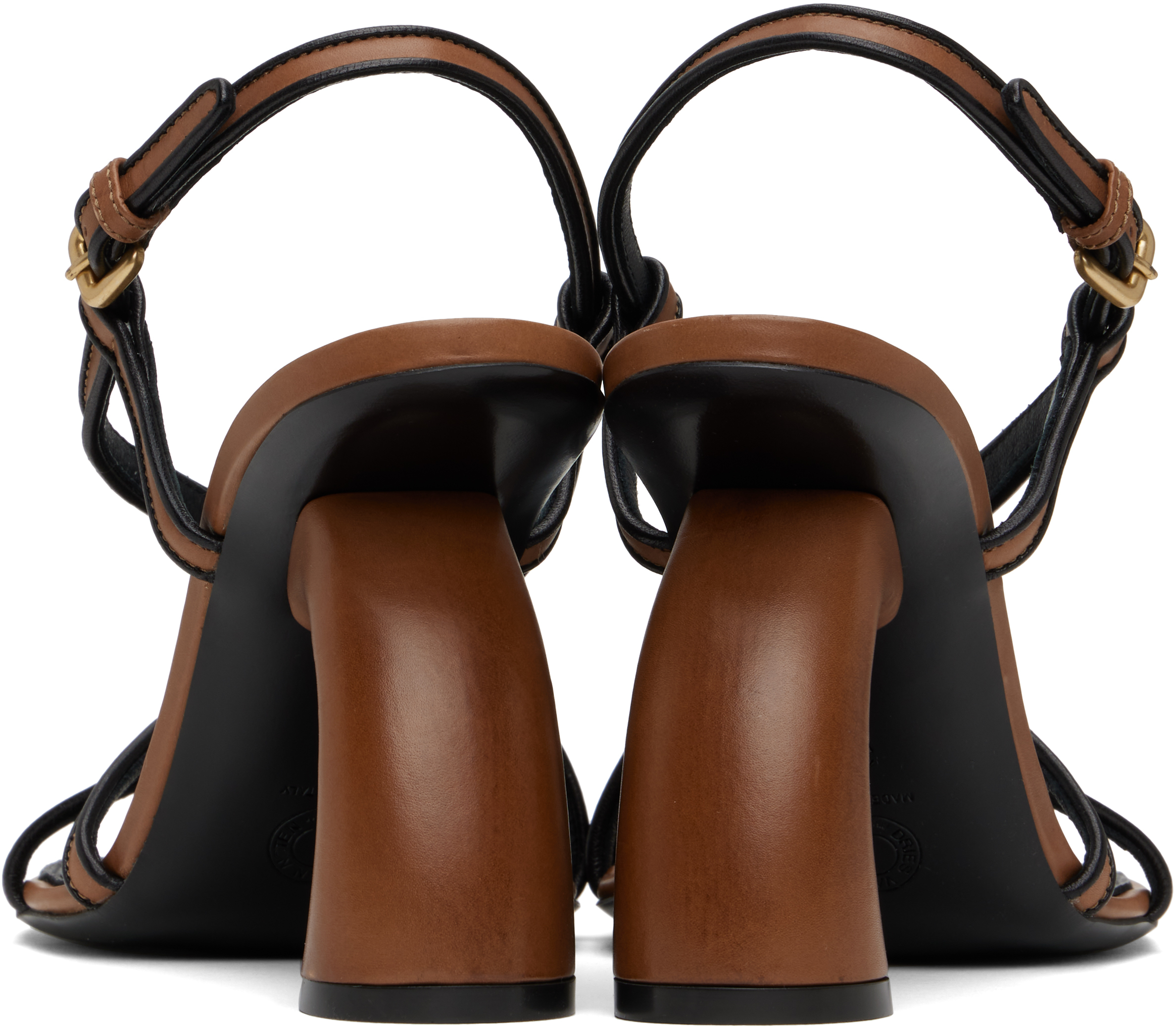 DRIES VAN NOTEN TAN & BLACK TRIMMED HEELED SANDALS 