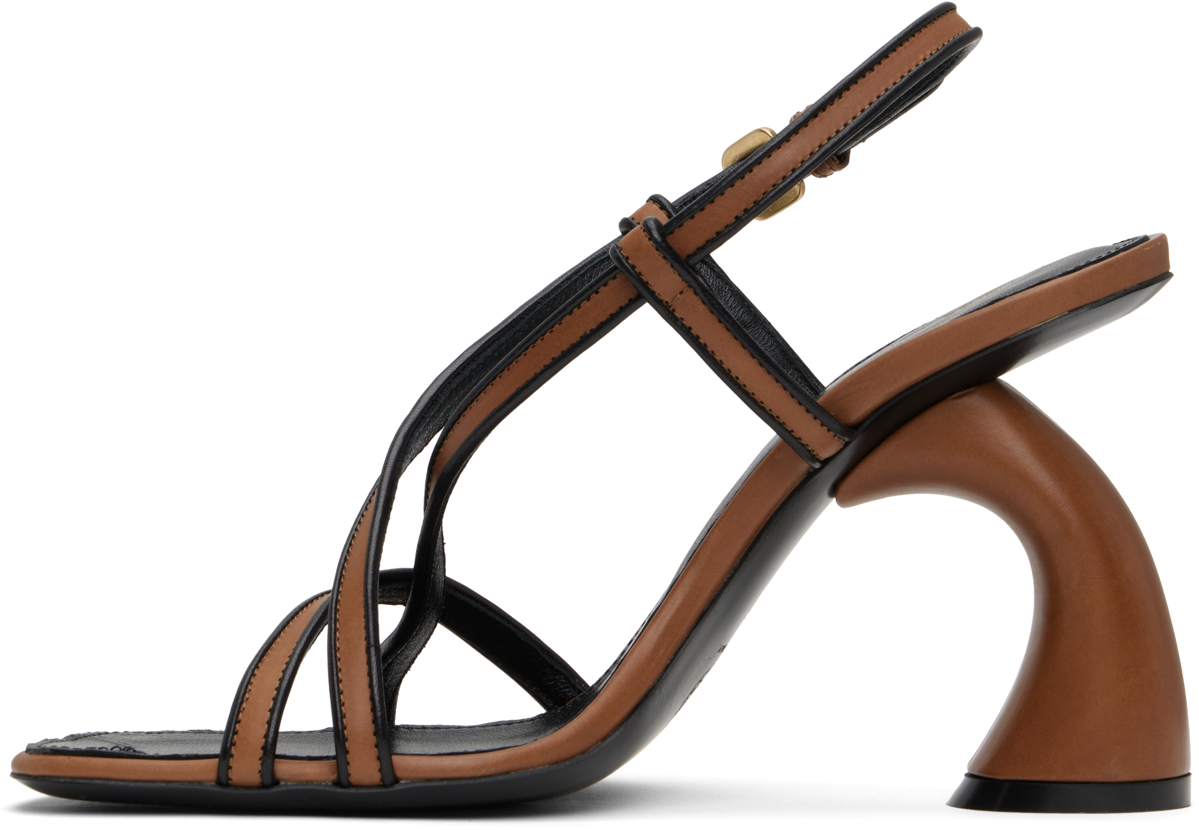 DRIES VAN NOTEN TAN & BLACK TRIMMED HEELED SANDALS 