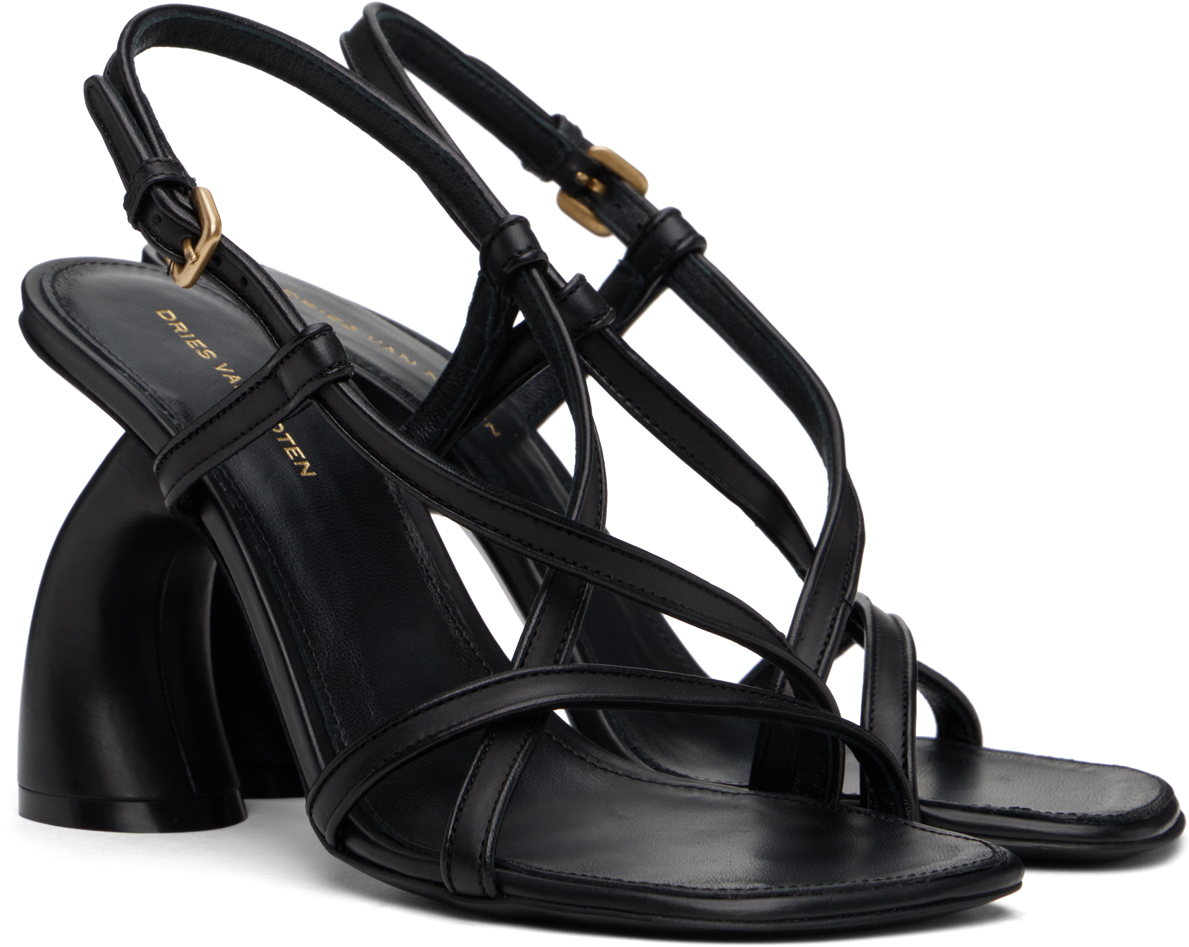 DRIES VAN NOTEN BLACK LEATHER HEELED SANDALS 