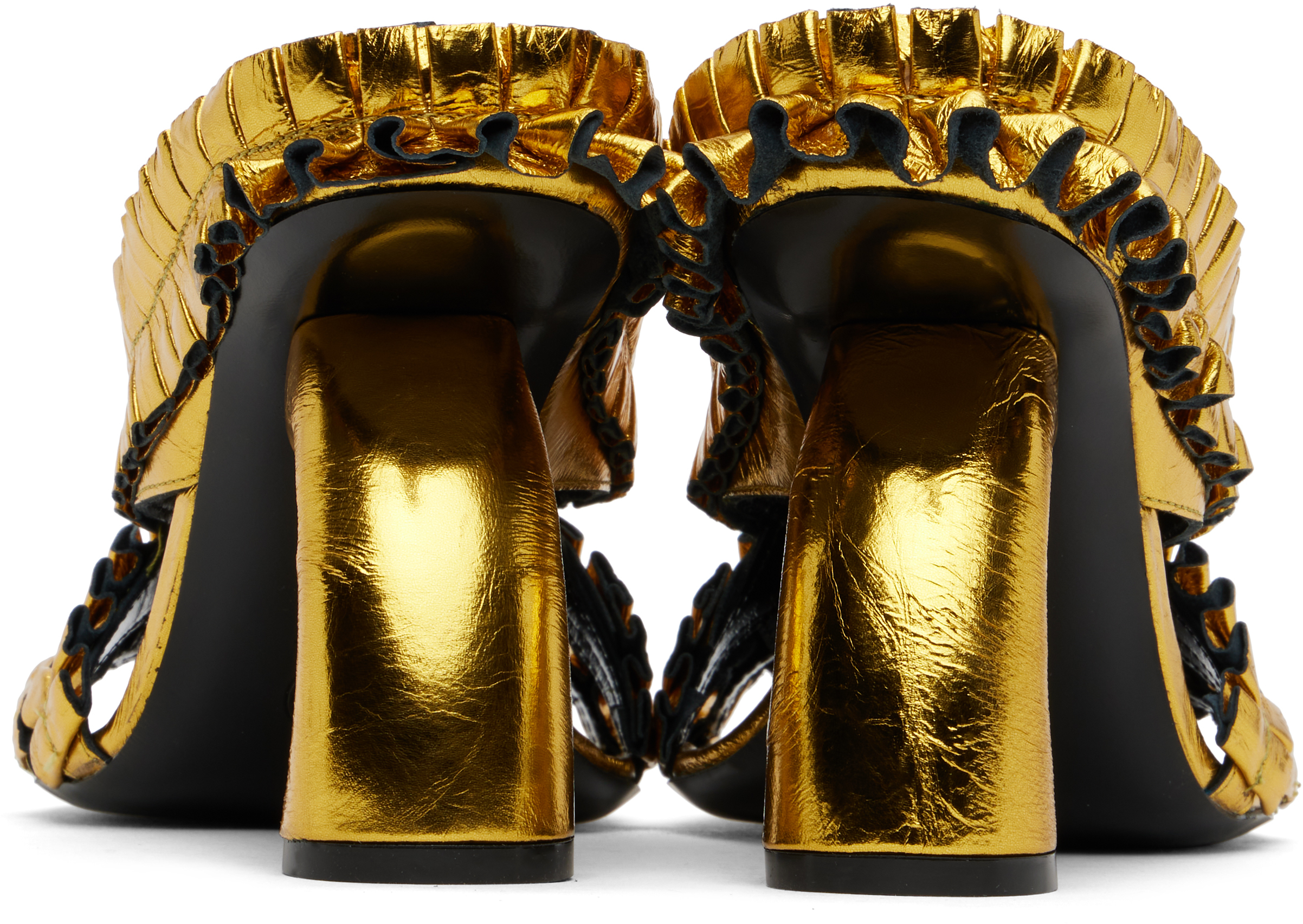 Shop Dries Van Noten Gold Ruffled Heeled Sandals In 954 Gold