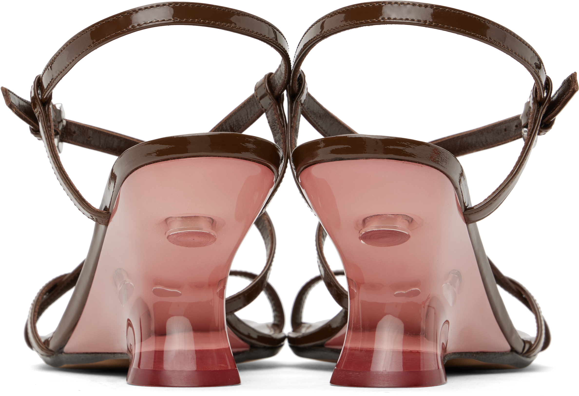 DRIES VAN NOTEN BROWN PATENT LEATHER HEELED SANDALS