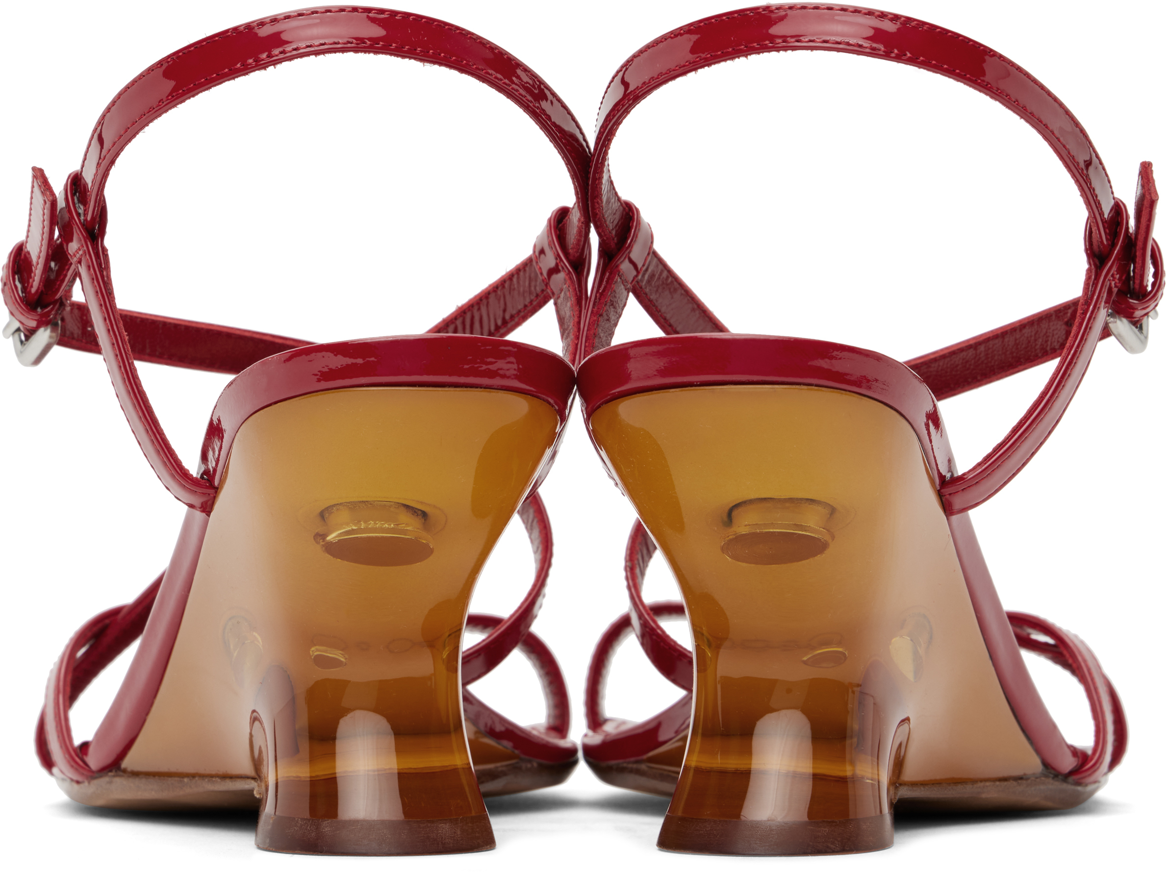 DRIES VAN NOTEN RED PATENT LEATHER HEELED SANDALS