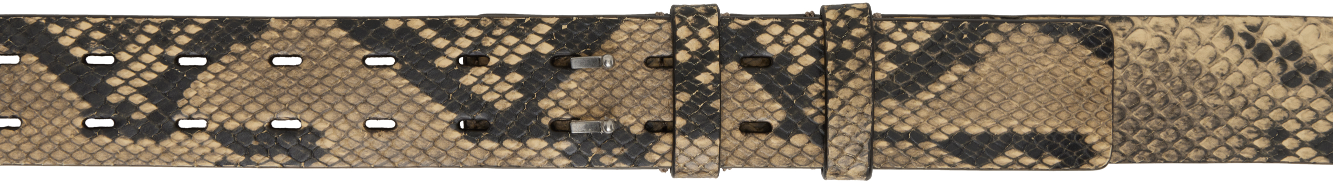 Beige & Black Leather Belt