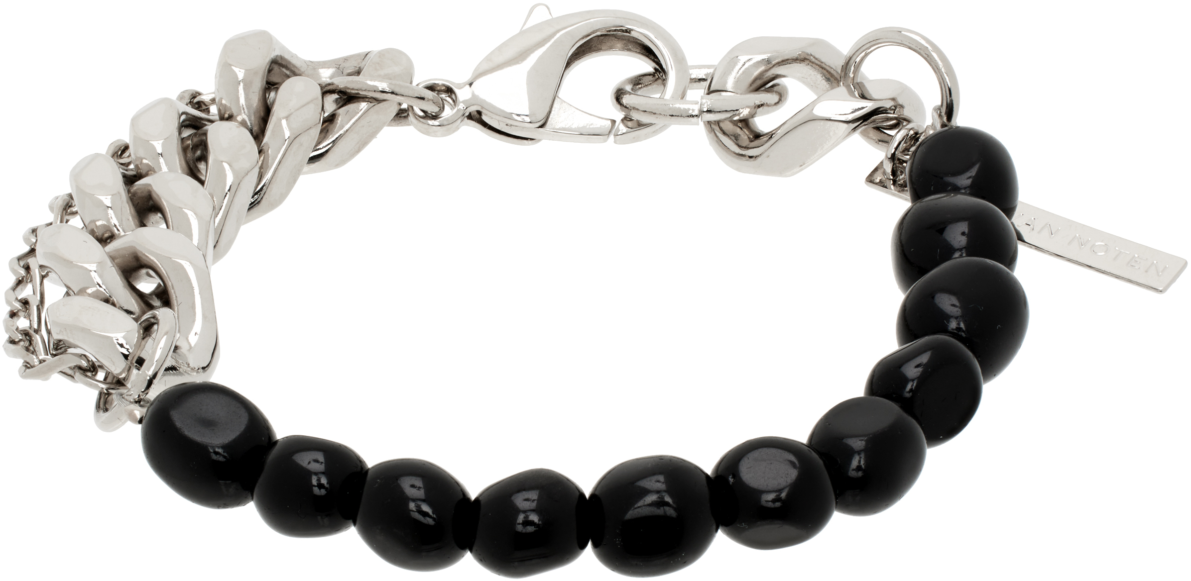 Silver & Black Stone Chain Bracelet