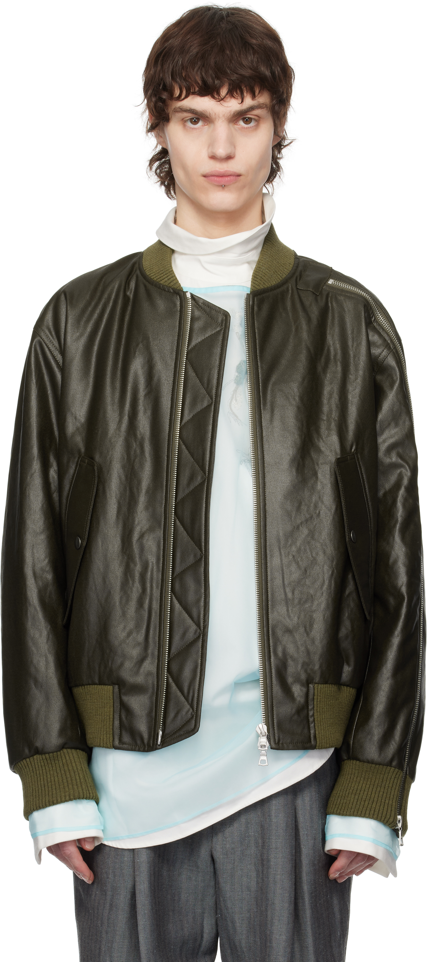 Burgundy Faux-Leather Bomber Jacket