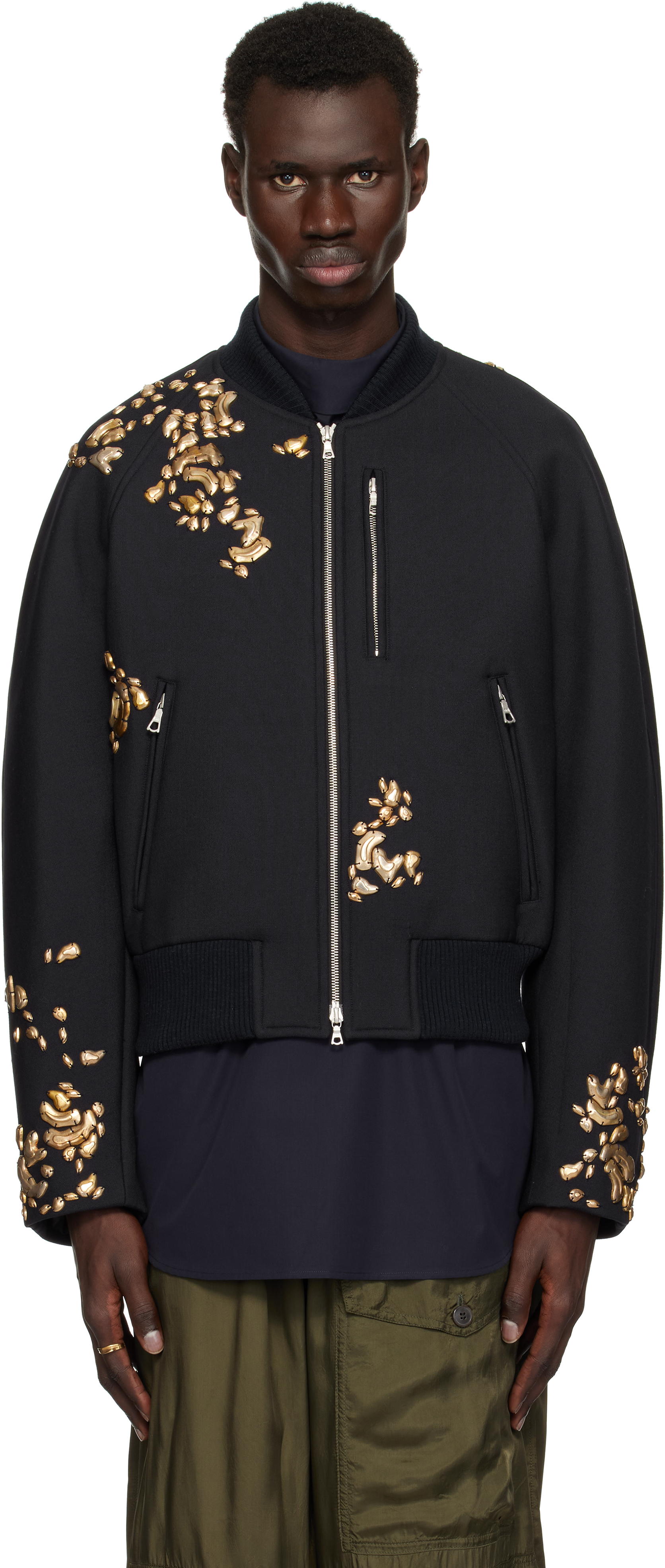 Dries Van Noten Navy Hardware Bomber Jacket In Dark Navy (559)