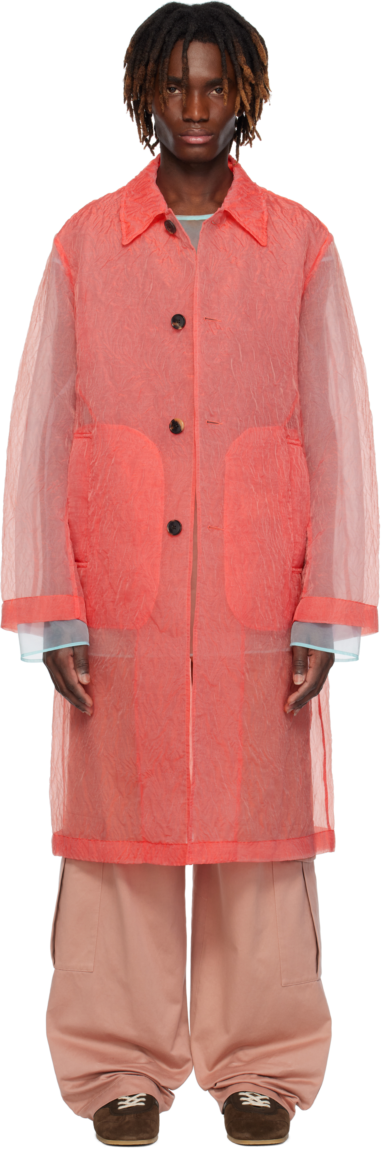 Pink Crinkled Organza Coat