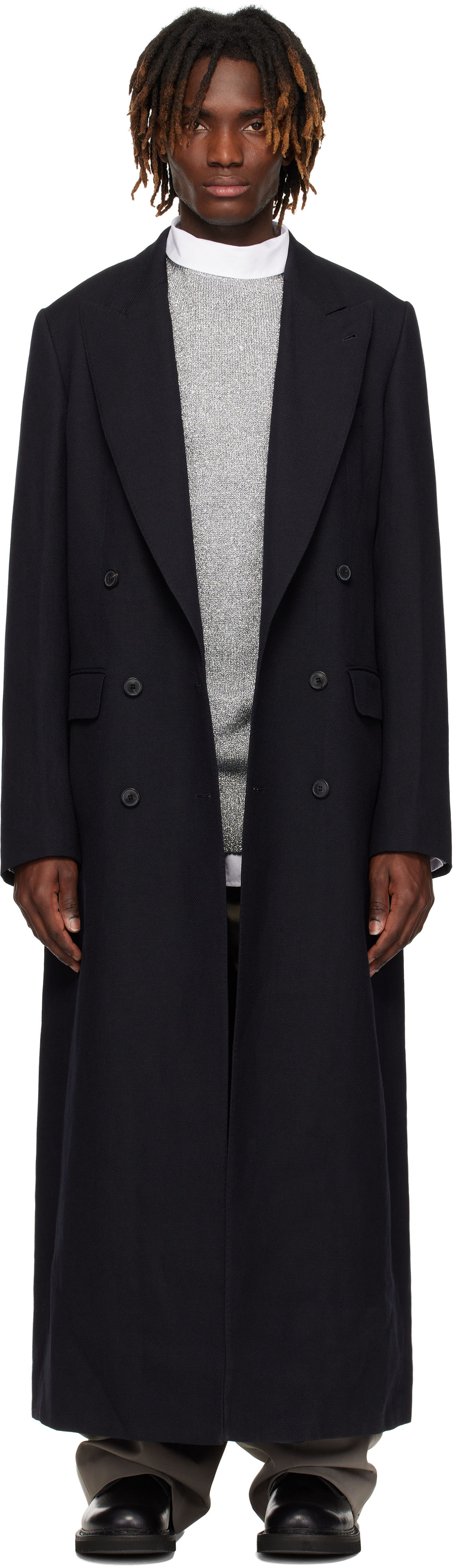 Navy Double-Breasted Coat