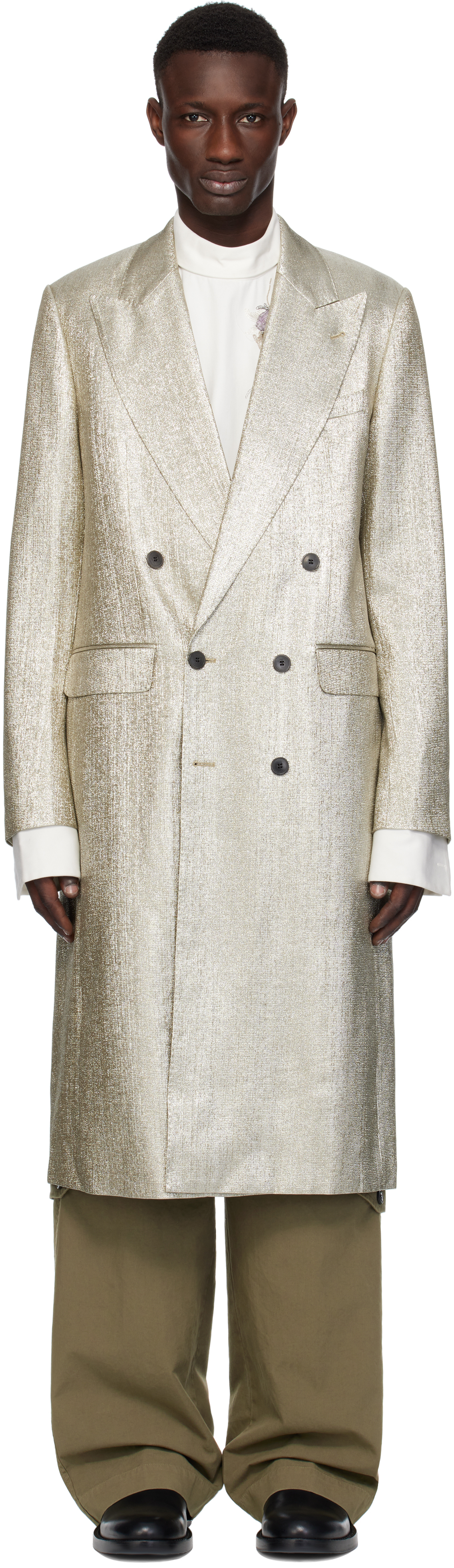 Silver Peaked Lapel Coat