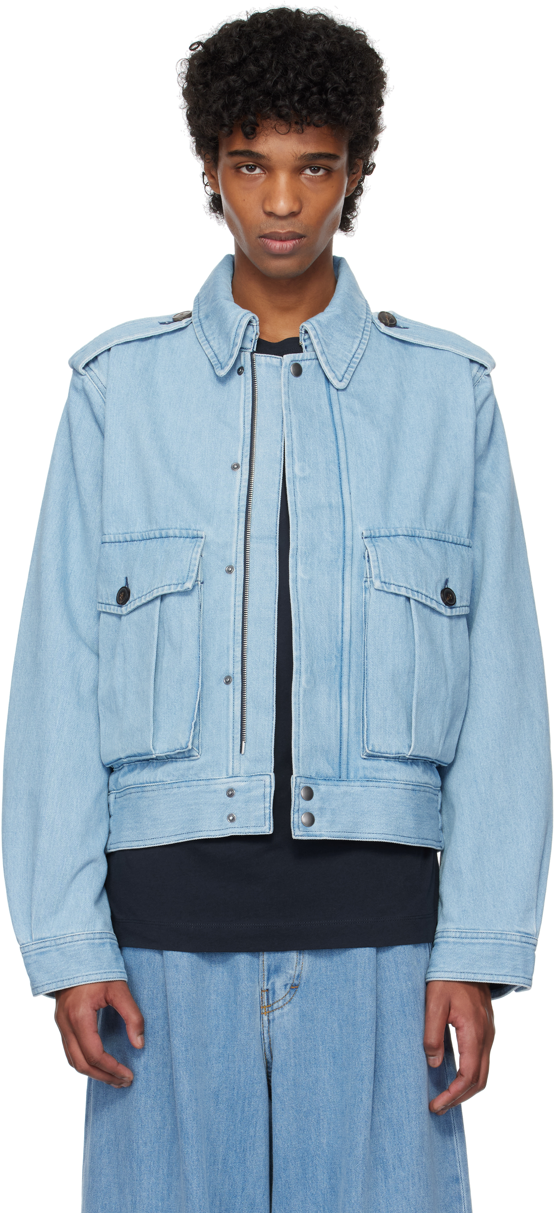 Navy Cropped Denim Jacket