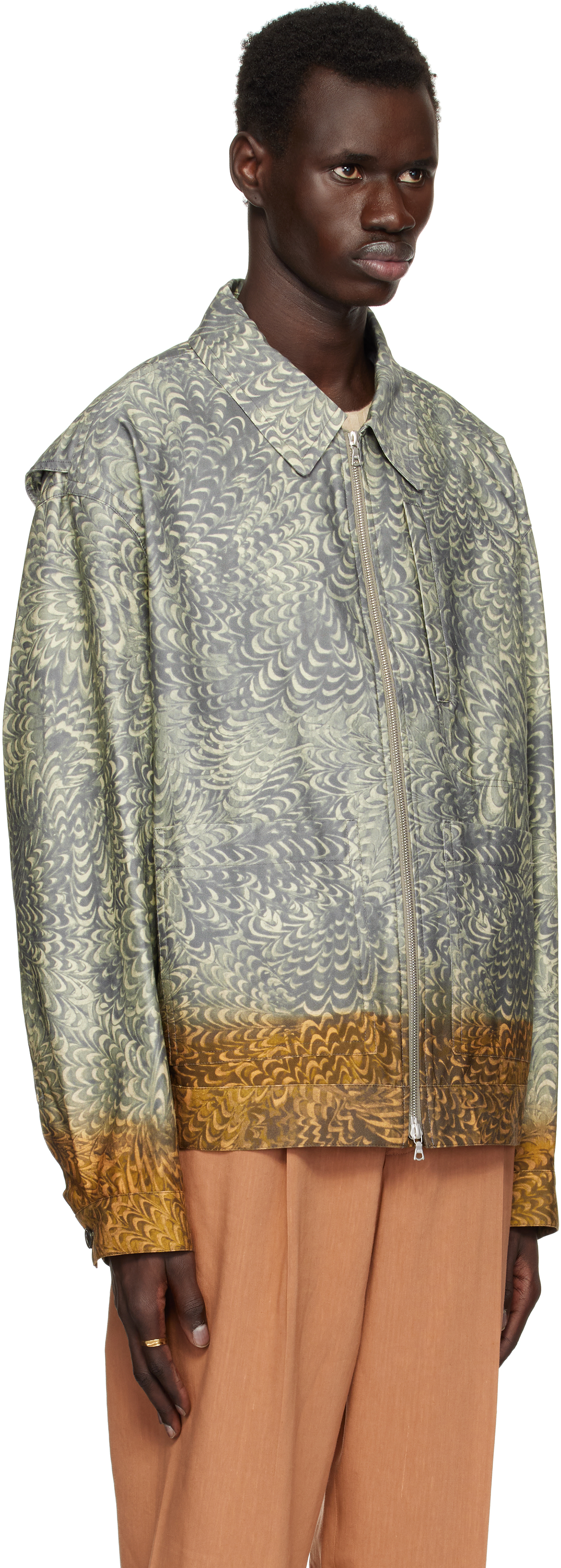 Dries Van Noten Gray & Tan Printed Cotton Jacket In 802 Grey