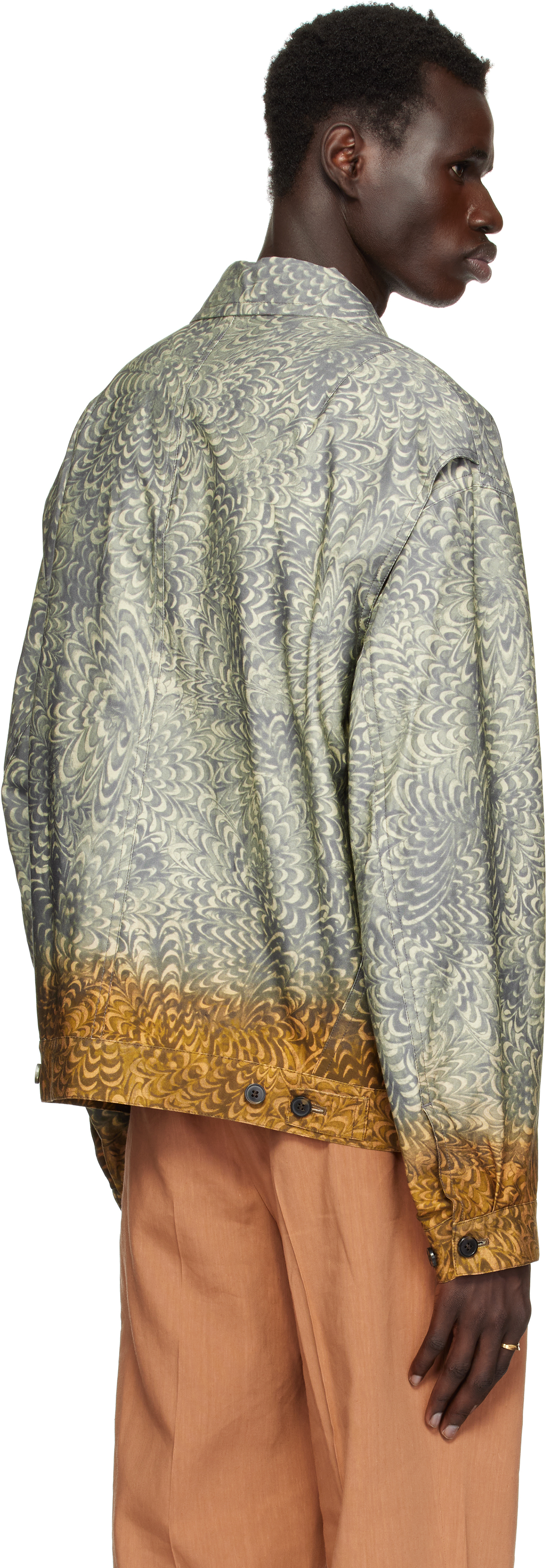 Dries Van Noten Gray & Tan Printed Cotton Jacket In 802 Grey