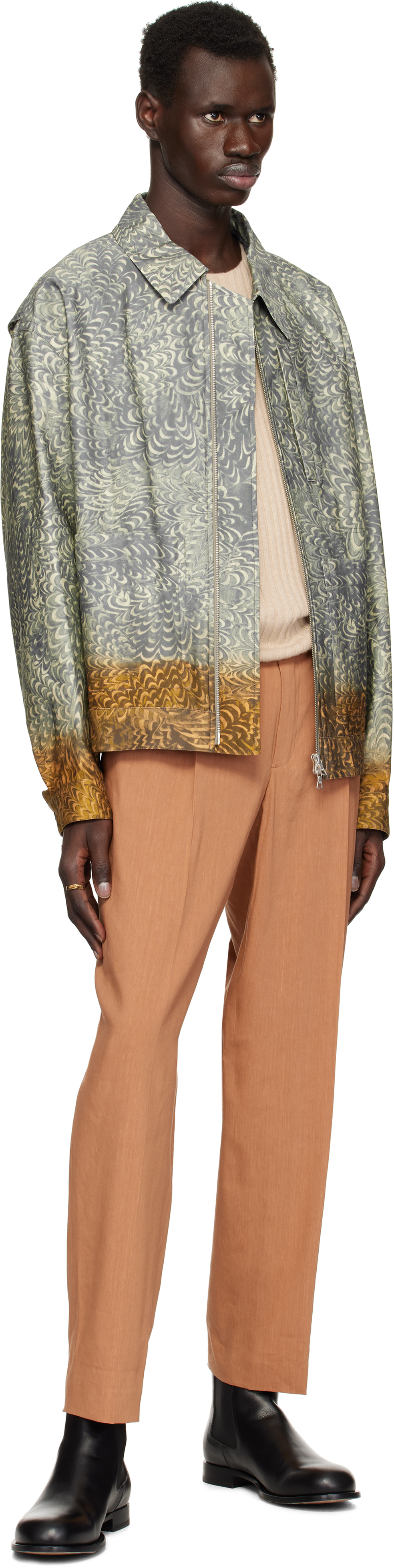 Dries Van Noten Gray & Tan Printed Cotton Jacket In 802 Grey